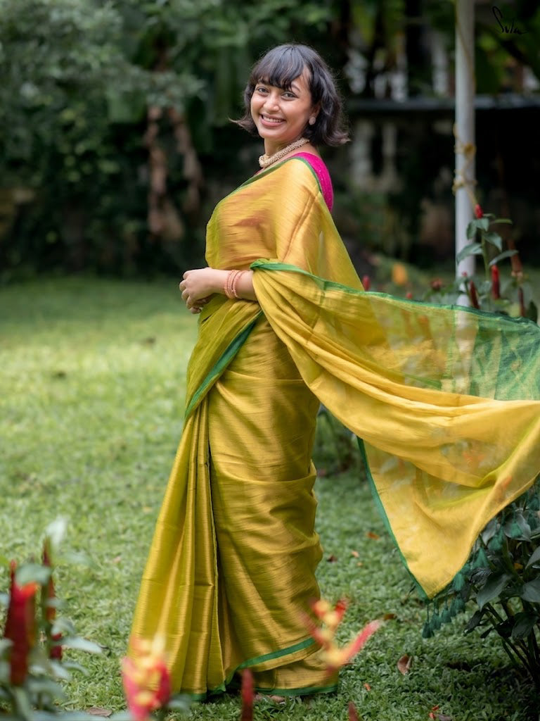 Suta Lime Green Tissue Saree