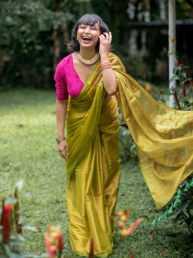 Suta Lime Green Tissue Saree