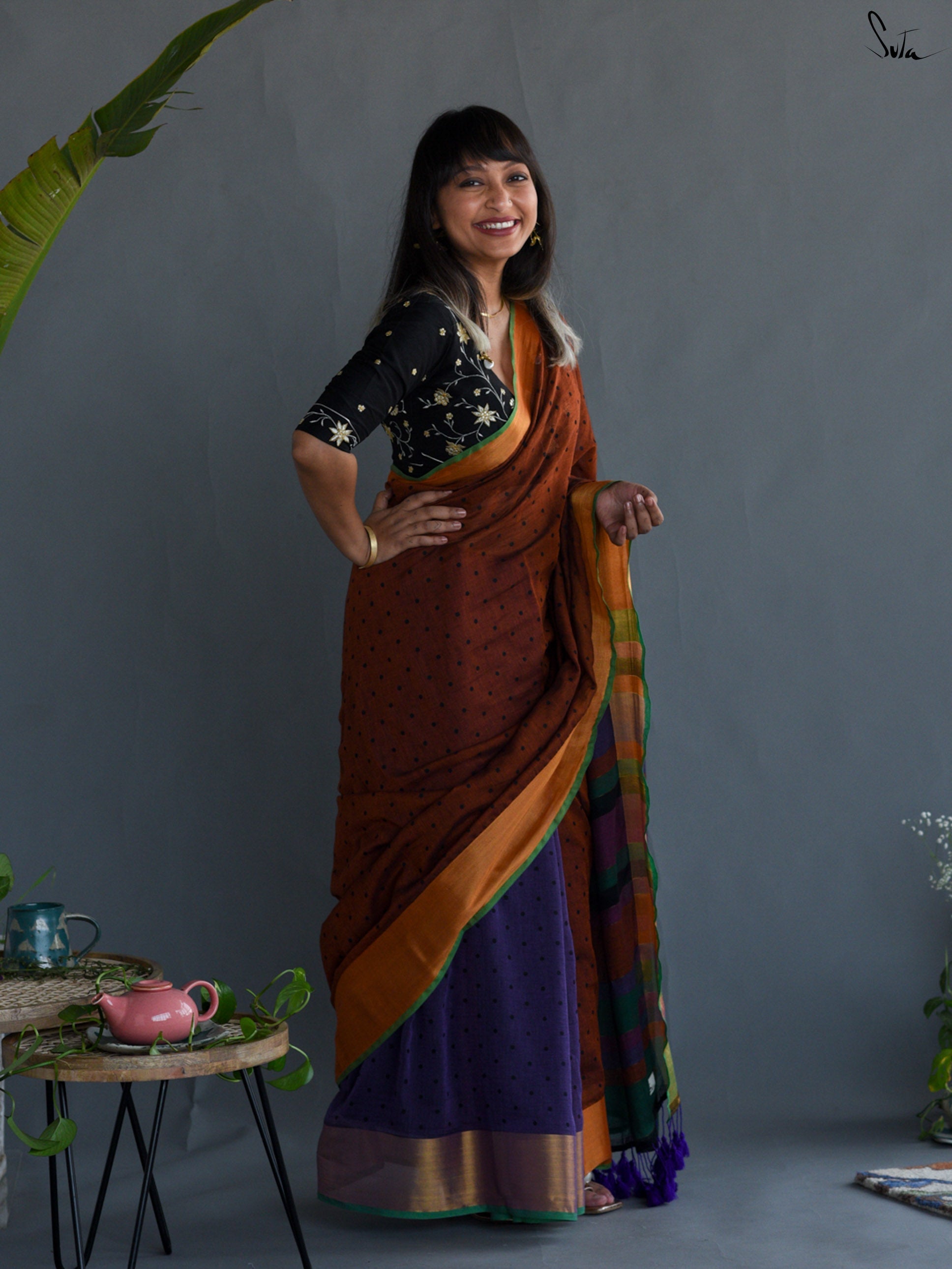 Midnight Brown Saree