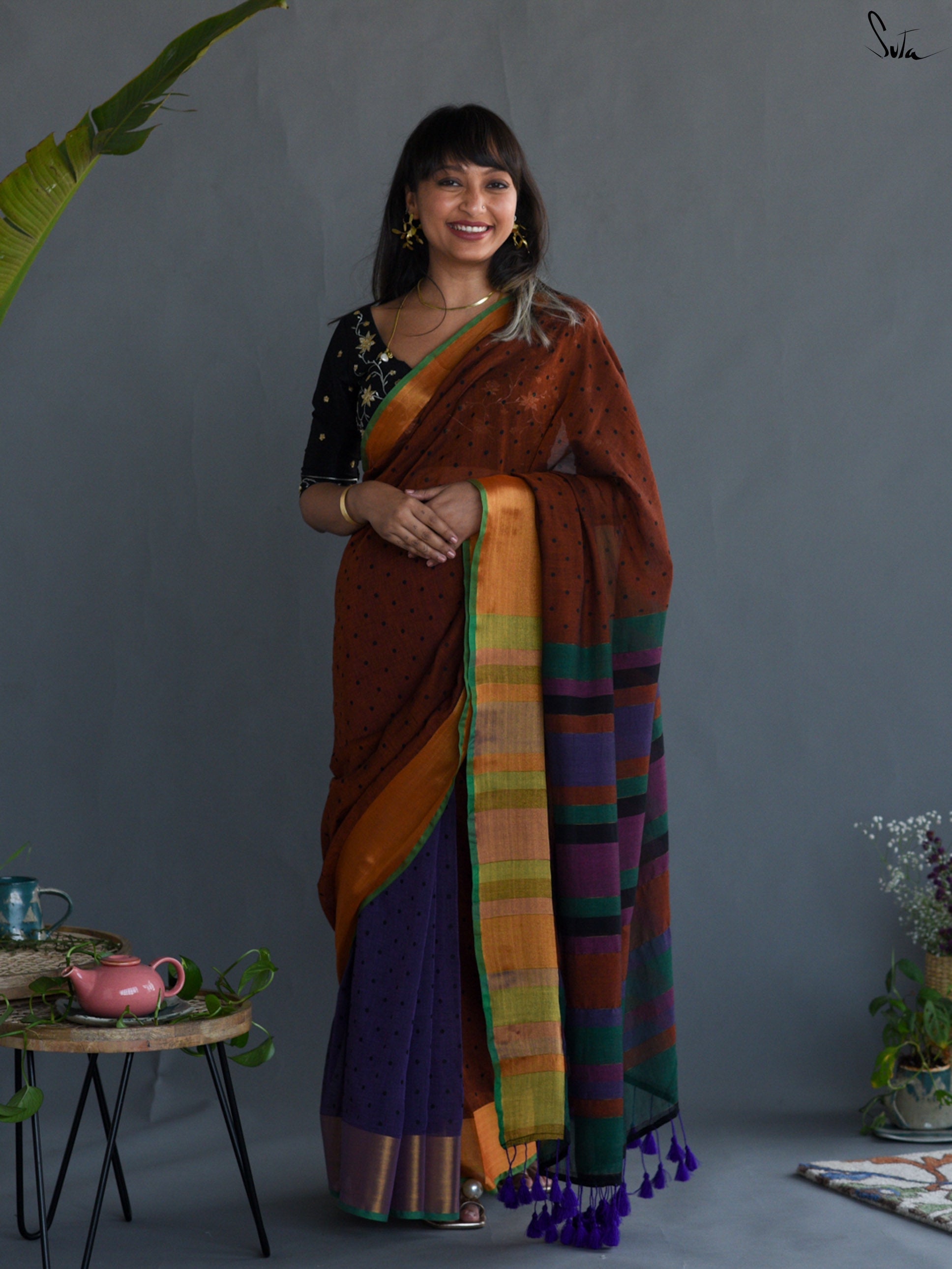 Midnight Brown Saree