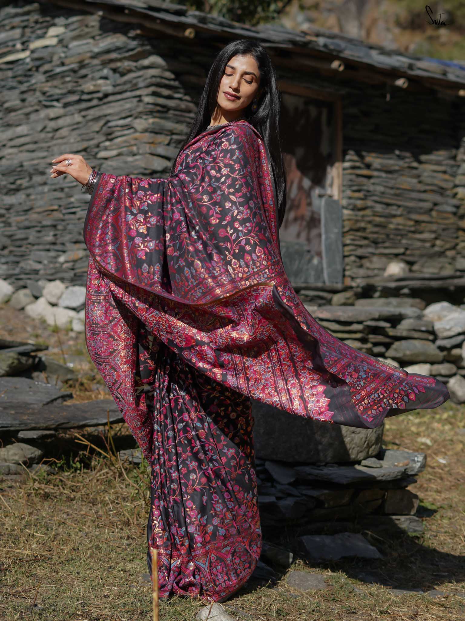 Pine Pashm Multicolour Woolen Saree