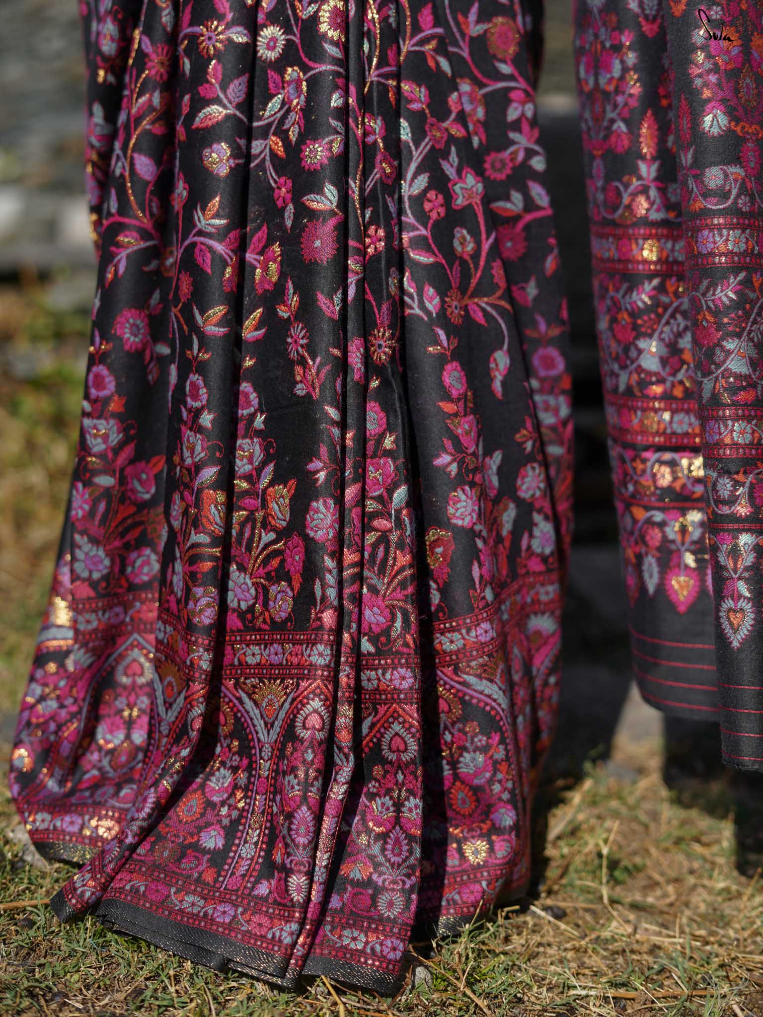Pine Pashm Multicolour Woolen Saree