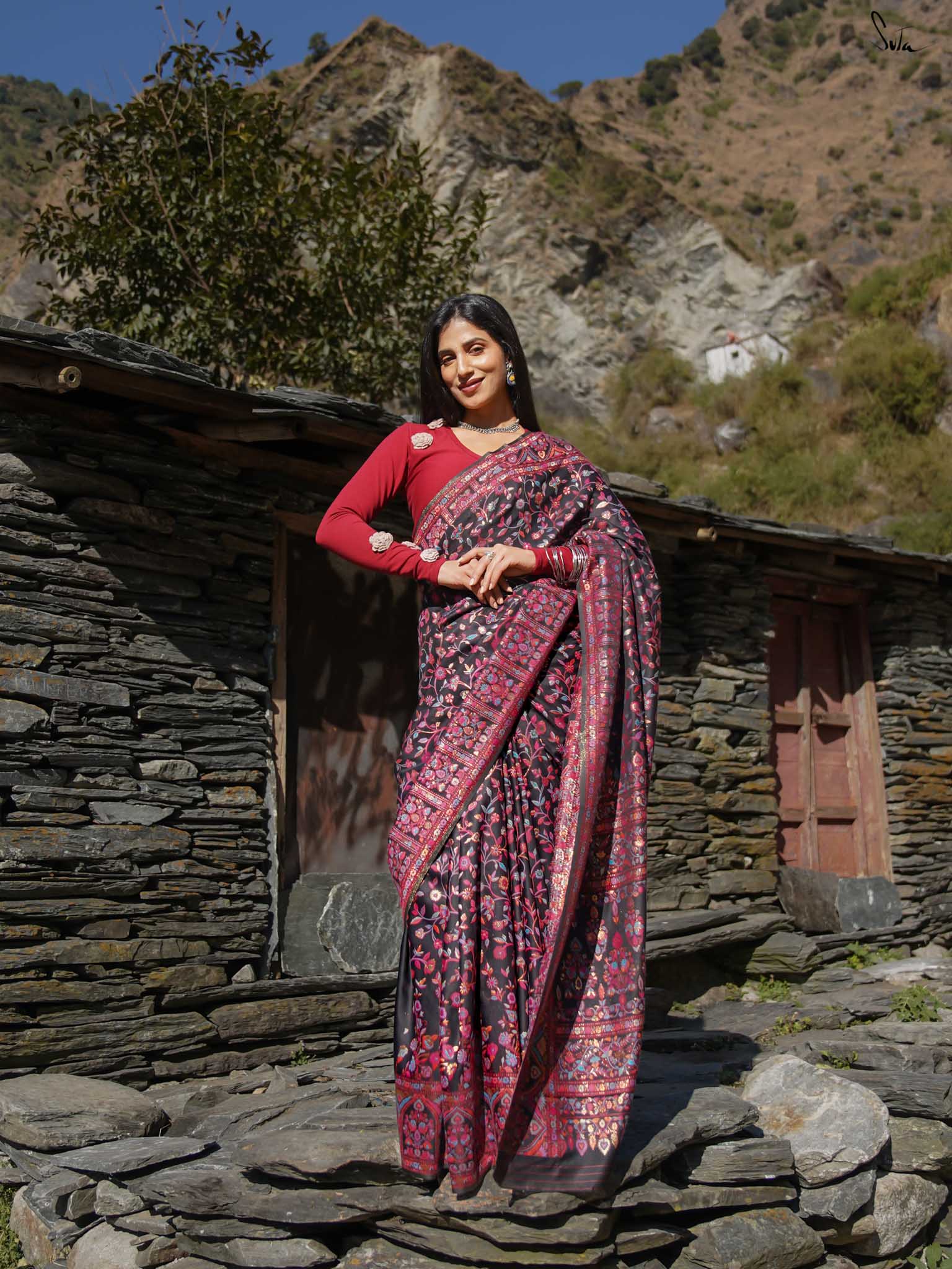 Pine Pashm Multicolour Woolen Saree