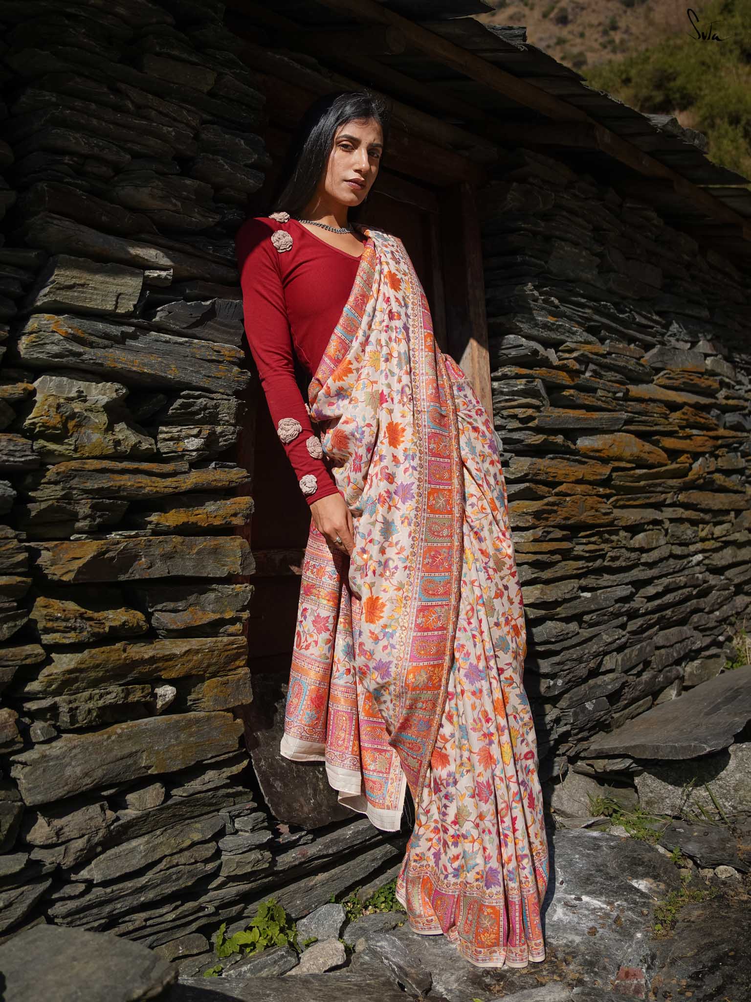 Willow Pashm Multicolour Woolen Saree