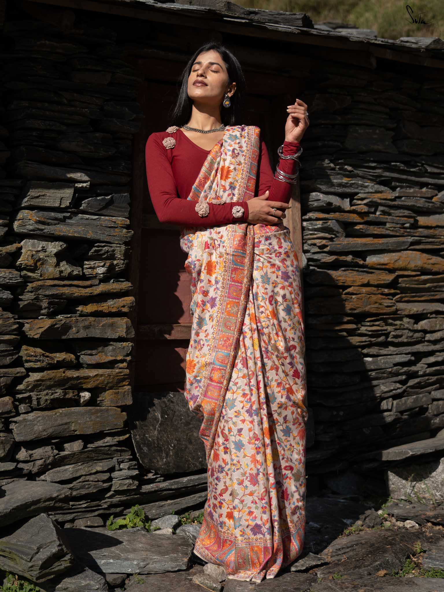 Willow Pashm Multicolour Woolen Saree