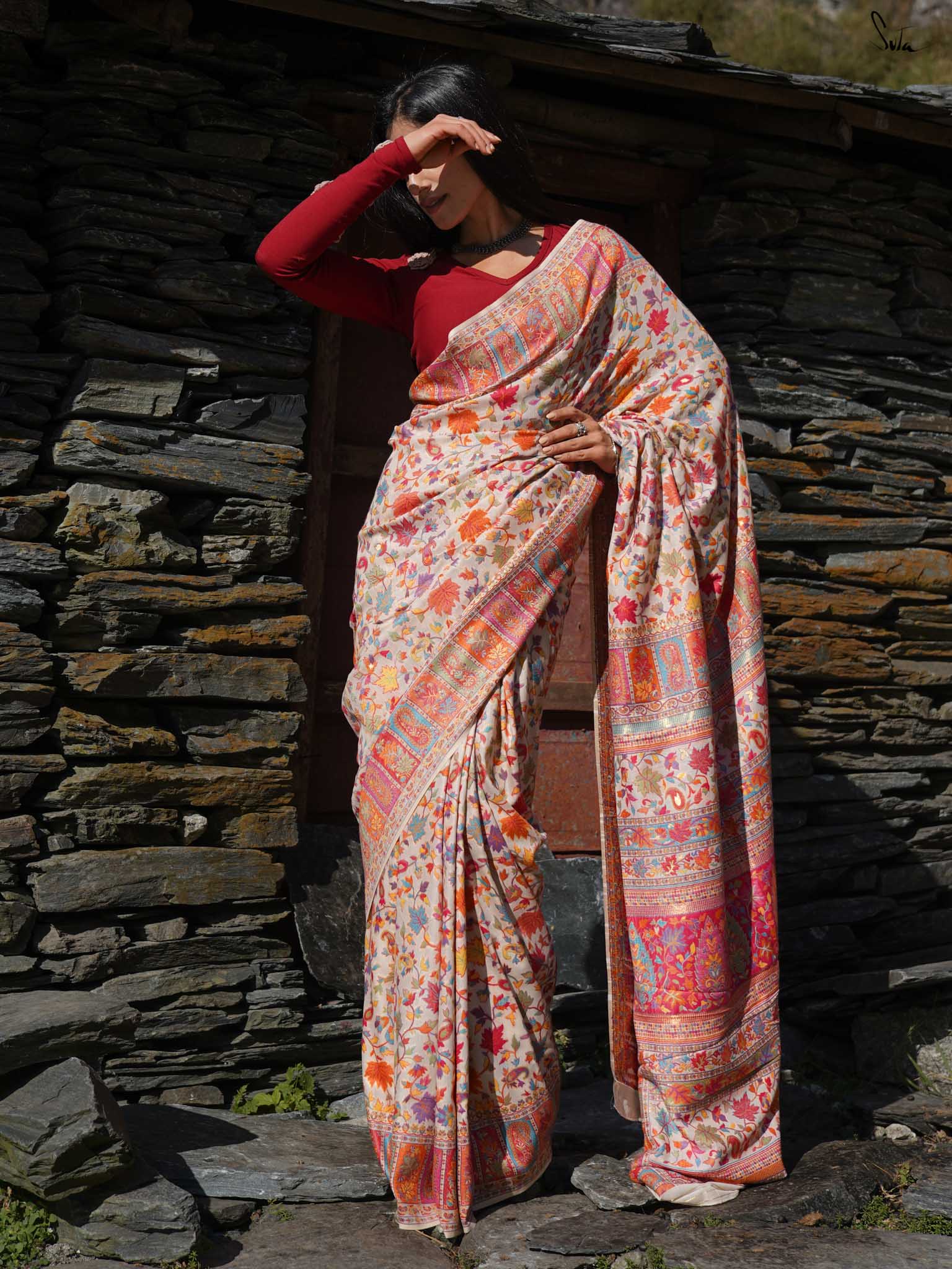 Willow Pashm Multicolour Woolen Saree
