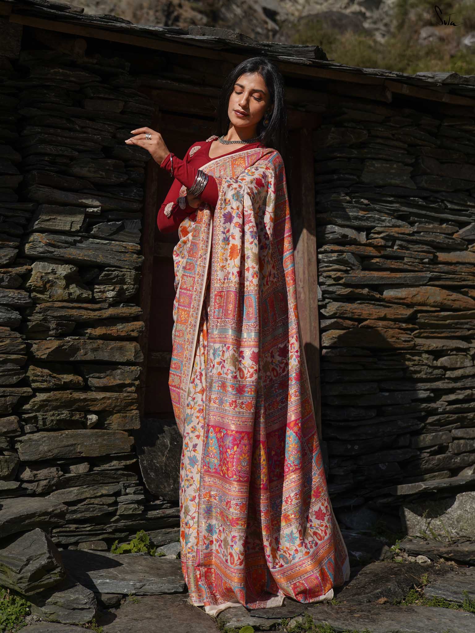Willow Pashm Multicolour Woolen Saree