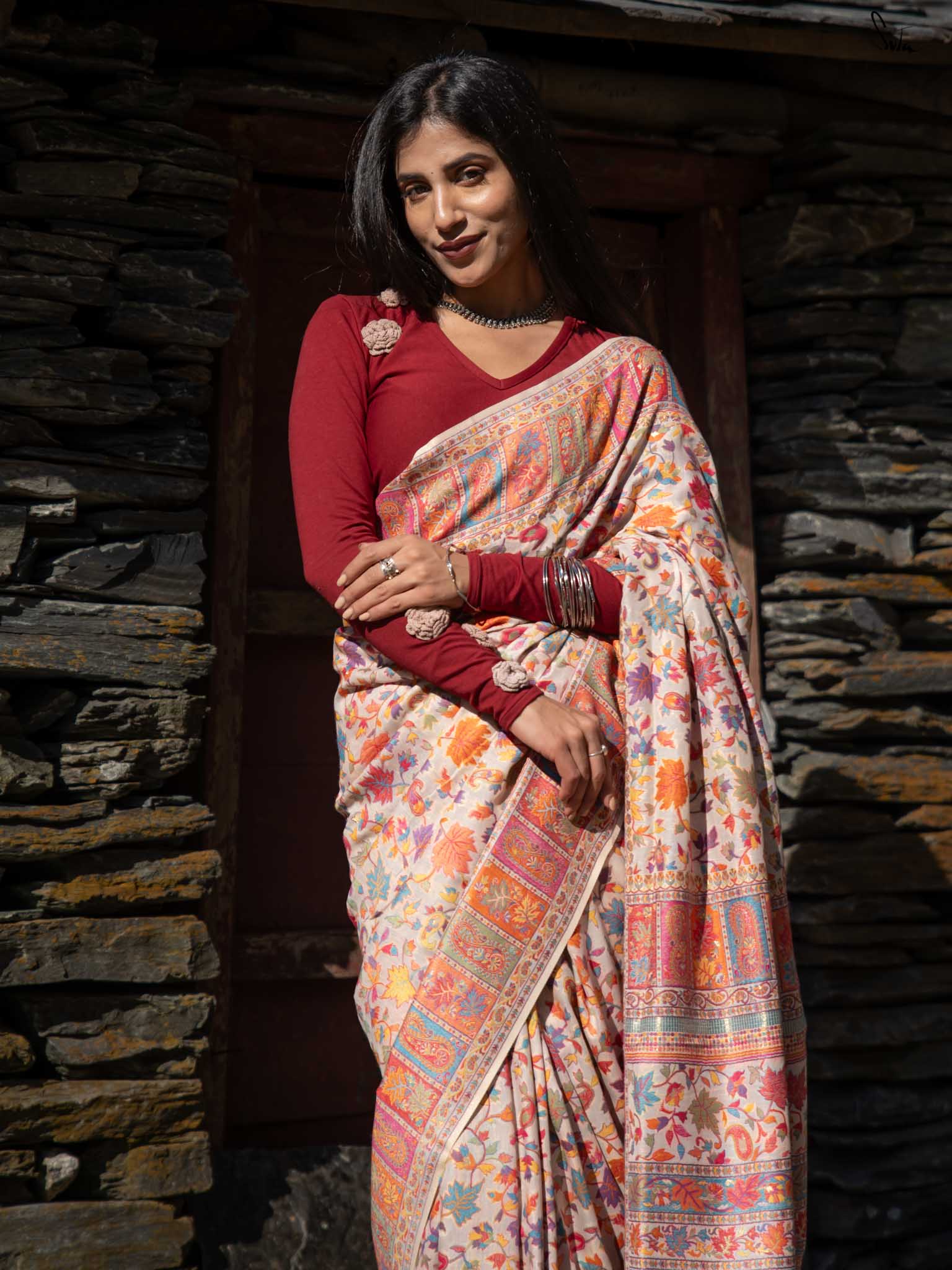 Willow Pashm Multicolour Woolen Saree