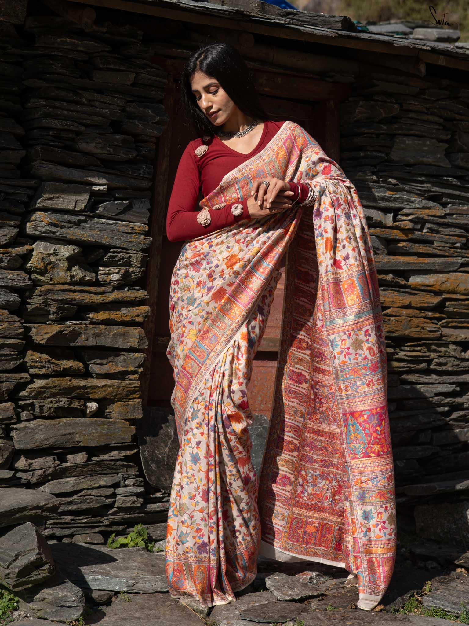 Willow Pashm Multicolour Woolen Saree