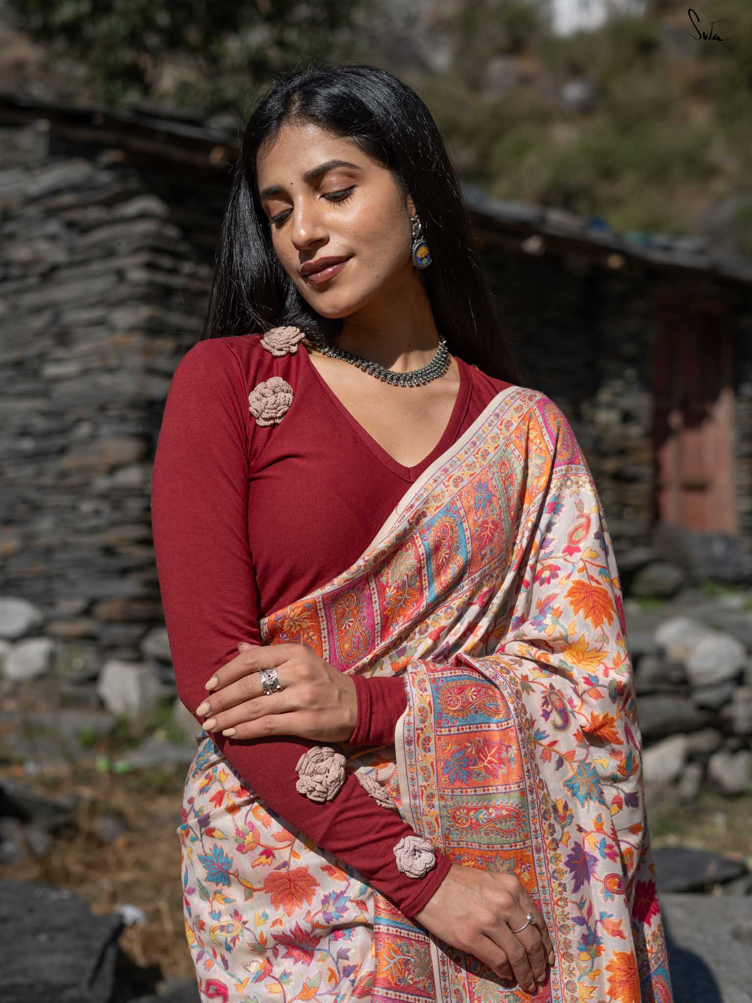 Willow Pashm Multicolour Woolen Saree