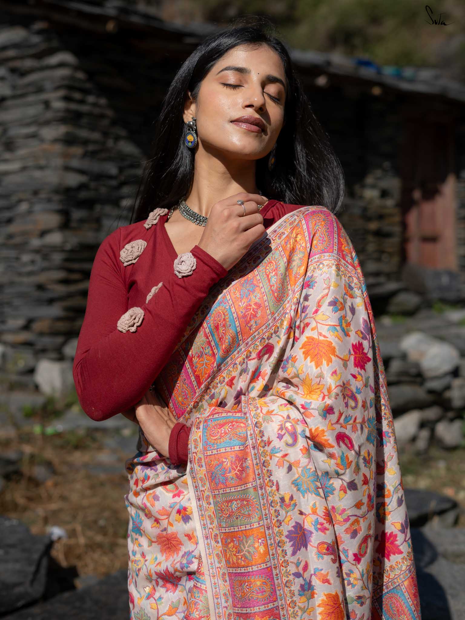 Willow Pashm Multicolour Woolen Saree