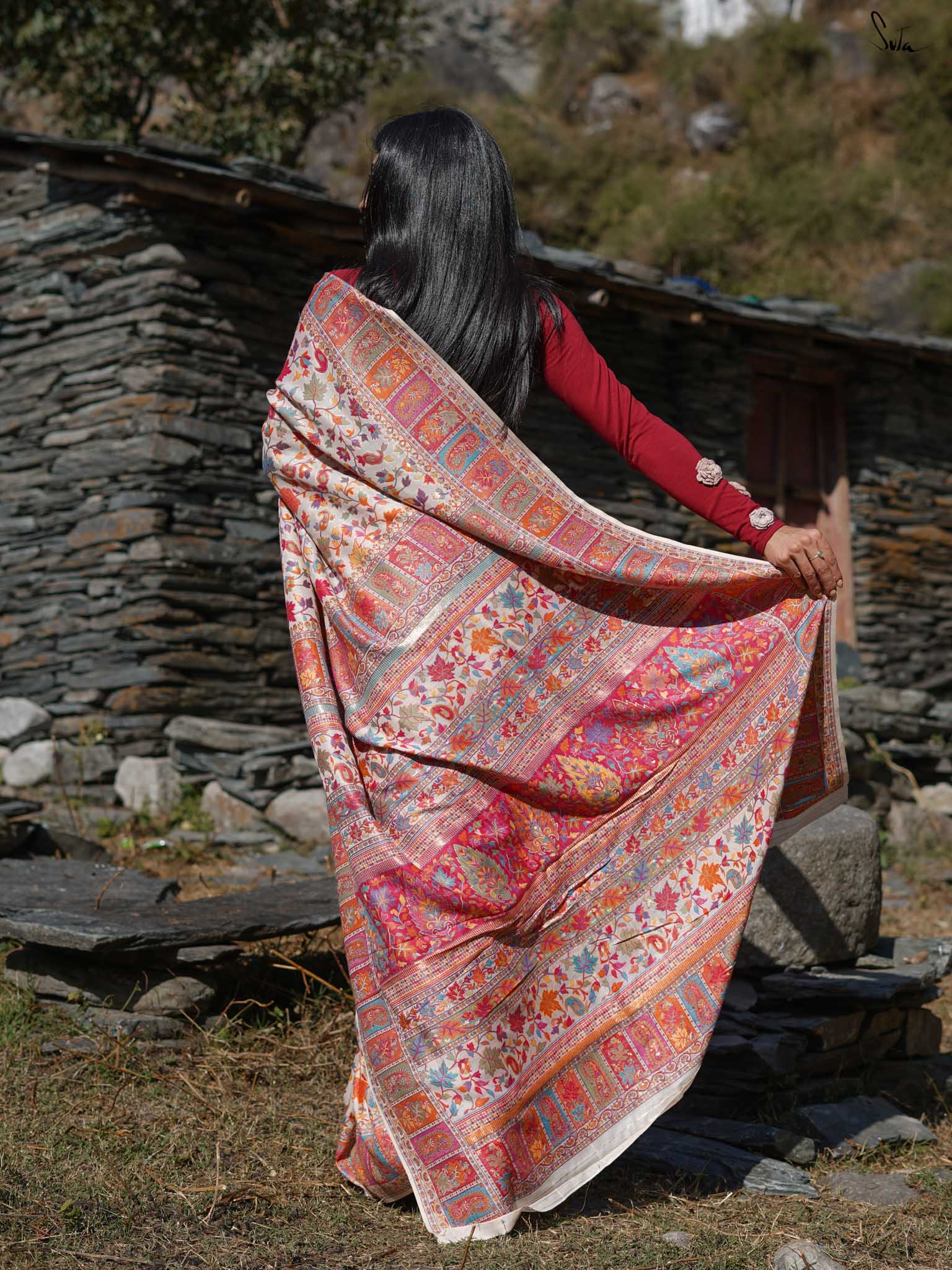 Willow Pashm Multicolour Woolen Saree
