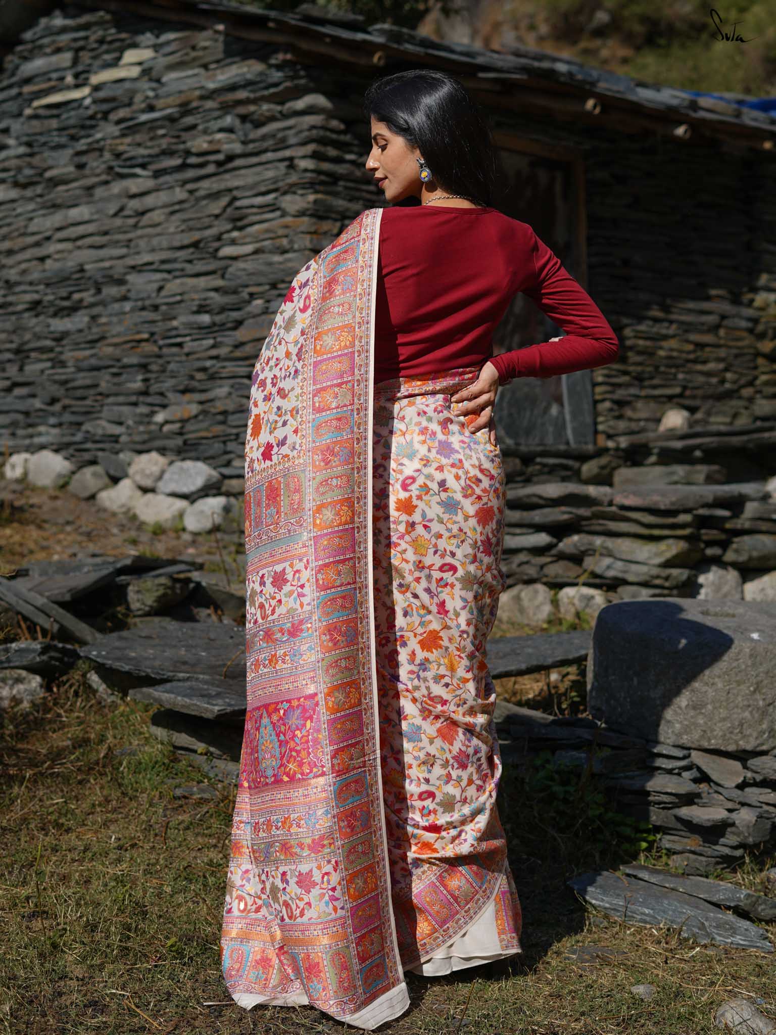 Willow Pashm Multicolour Woolen Saree
