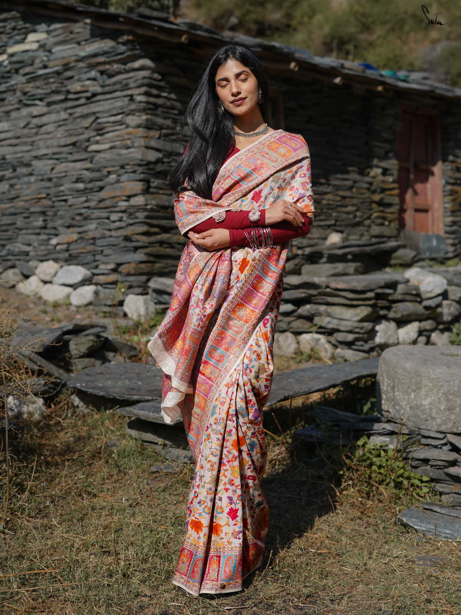 Willow Pashm Multicolour Woolen Saree