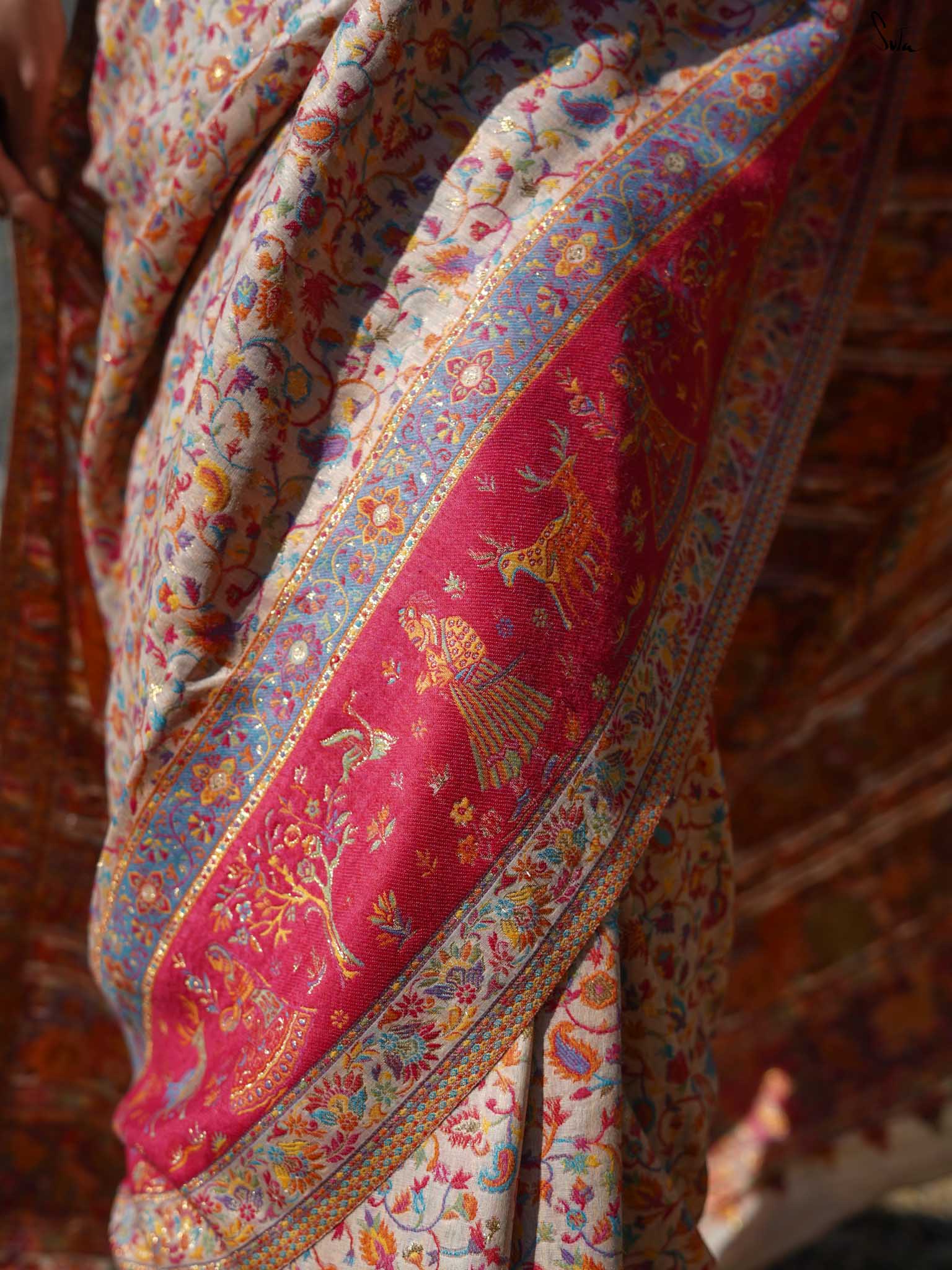 Deodar Pashm Beige Woolen Saree