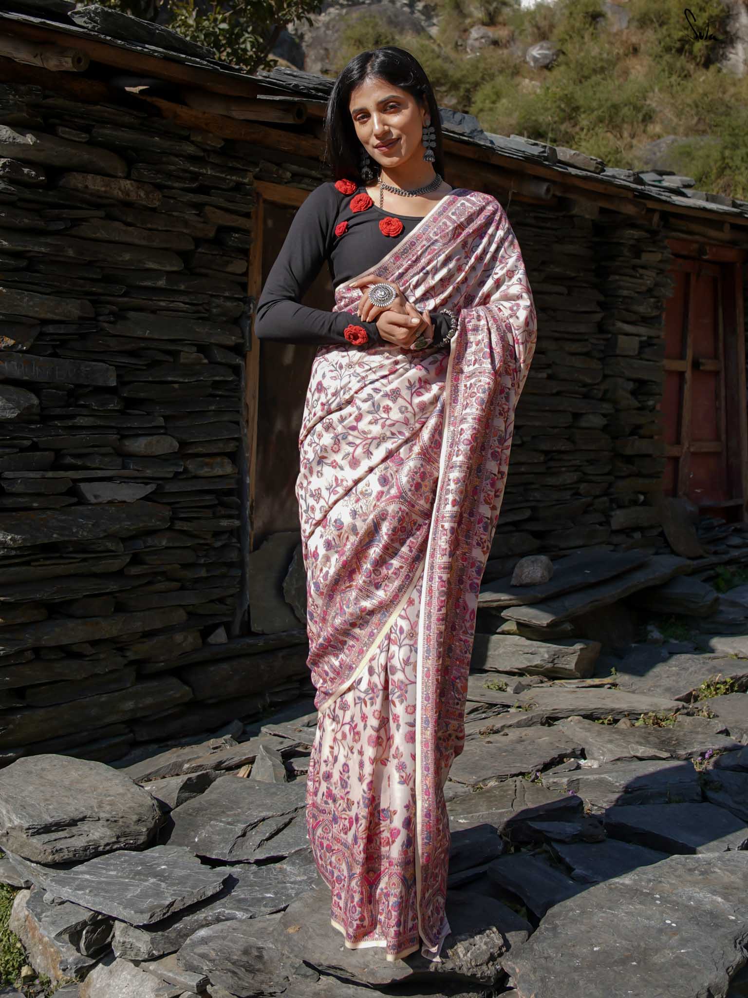 Chinar Pashm Multicolour Woolen Saree
