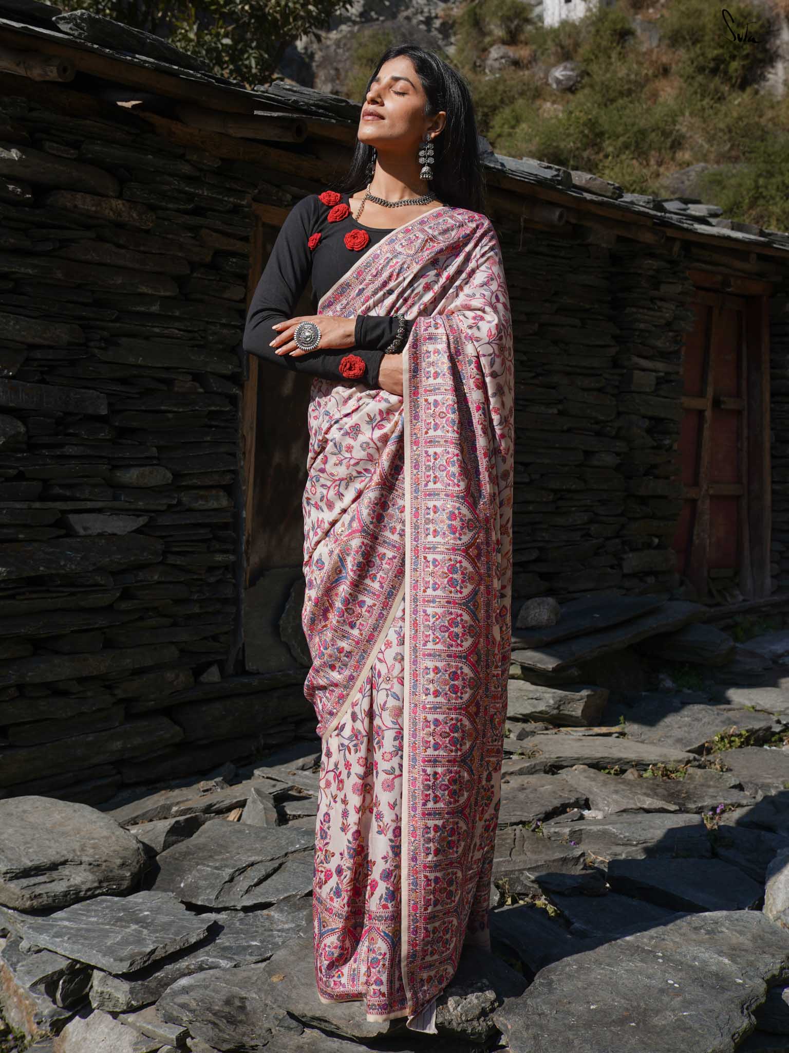 Chinar Pashm Multicolour Woolen Saree