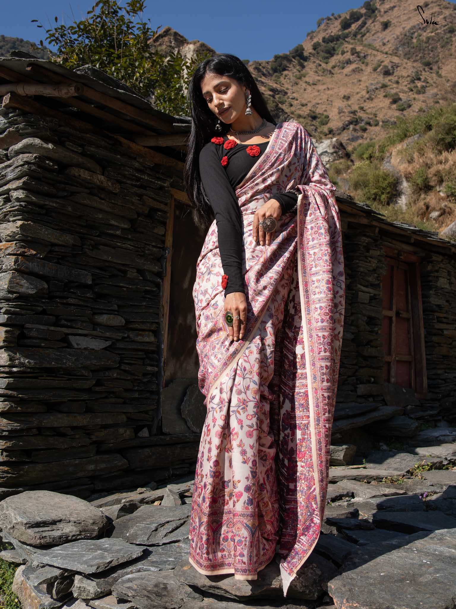 Chinar Pashm Multicolour Woolen Saree