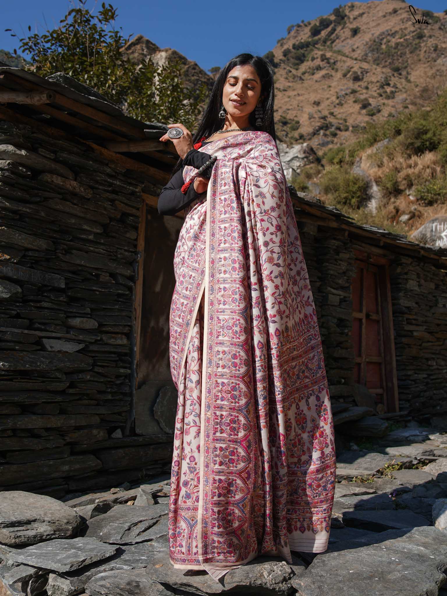 Chinar Pashm Multicolour Woolen Saree