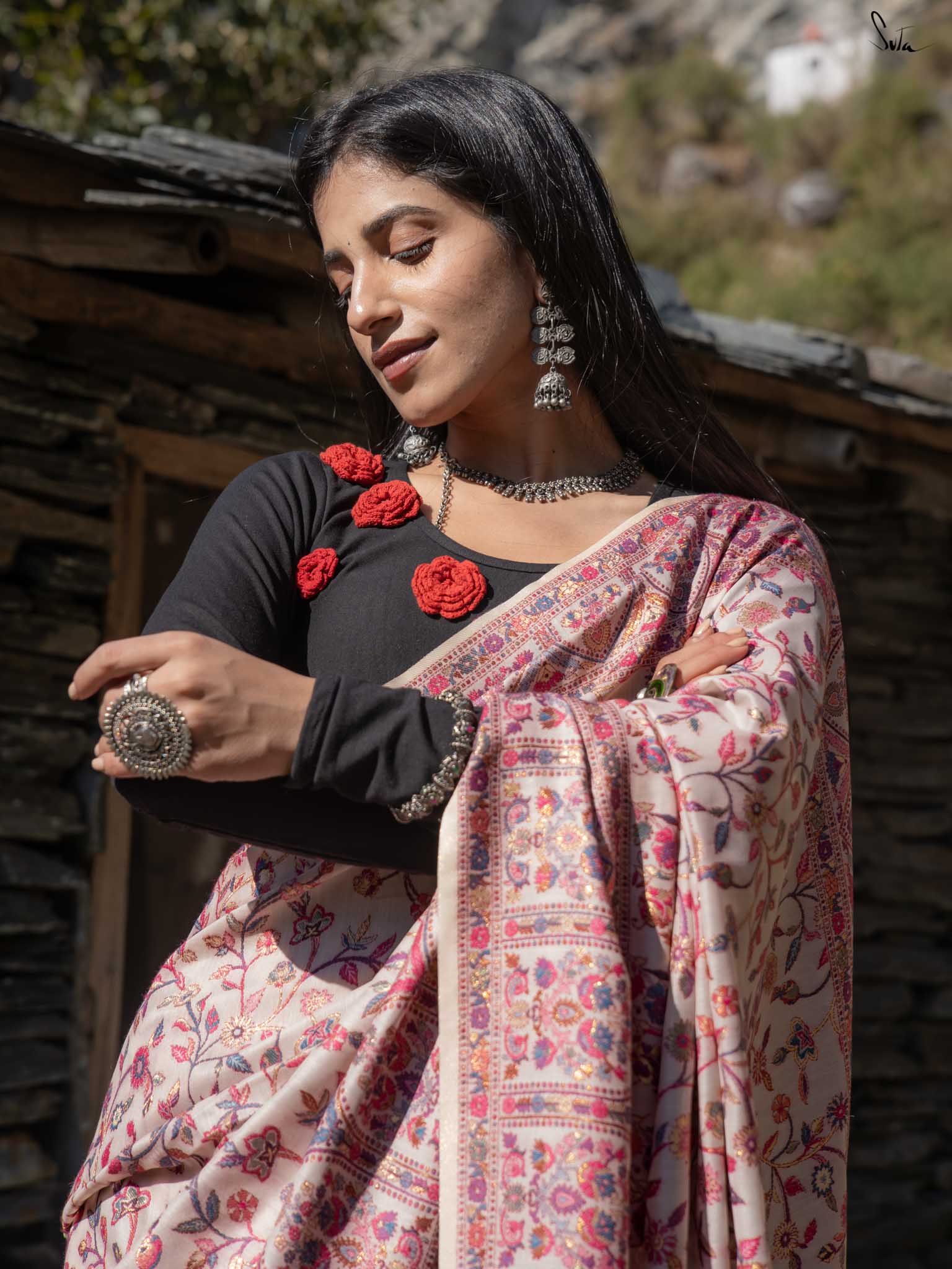 Chinar Pashm Multicolour Woolen Saree