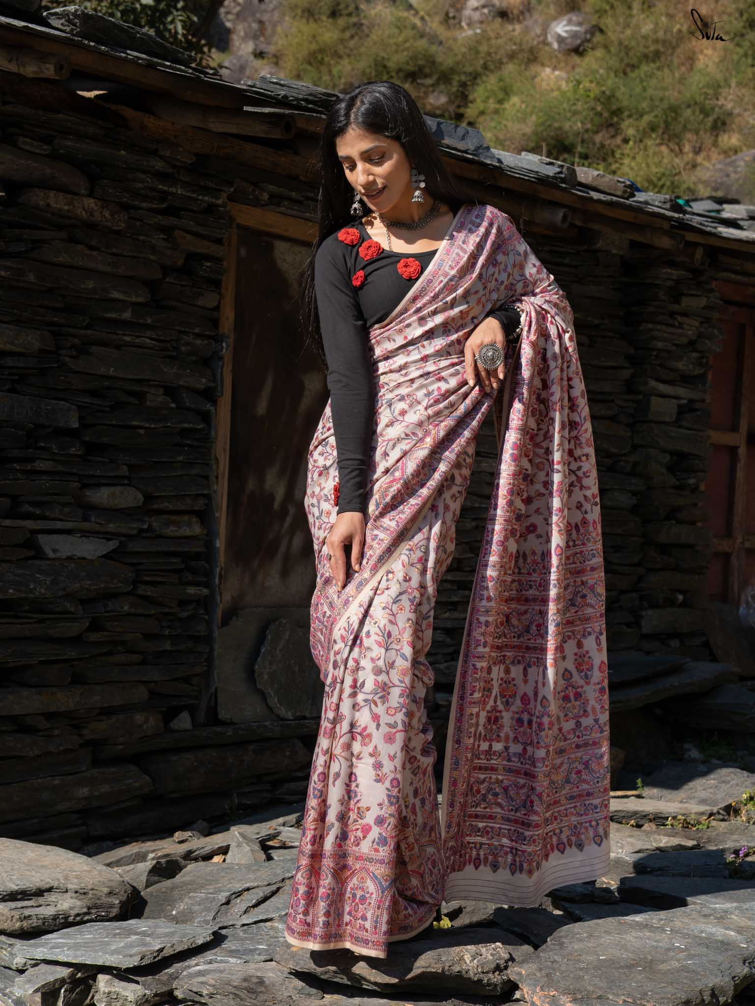 Chinar Pashm Multicolour Woolen Saree