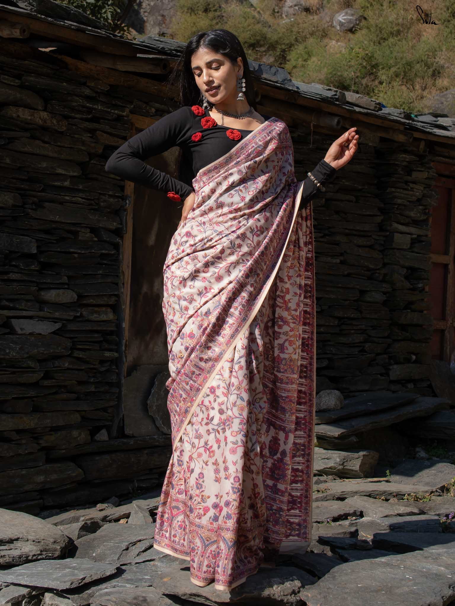 Chinar Pashm Multicolour Woolen Saree