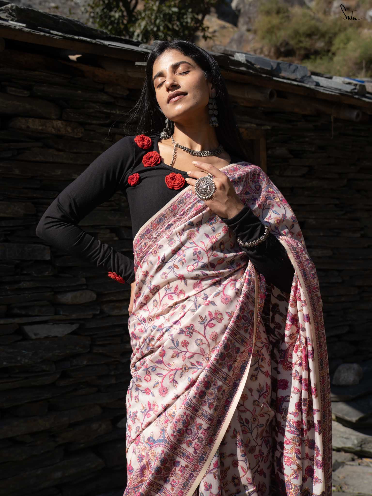 Chinar Pashm Multicolour Woolen Saree