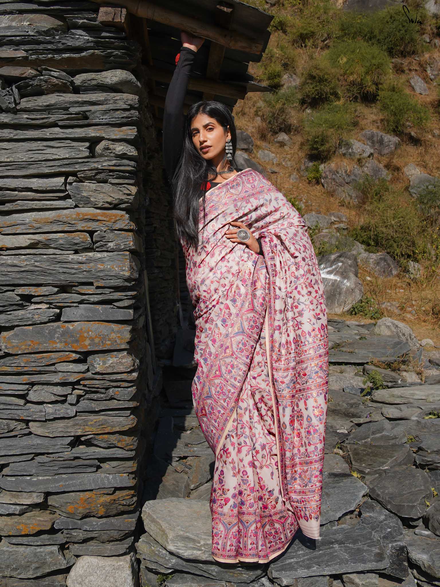 Chinar Pashm Multicolour Woolen Saree