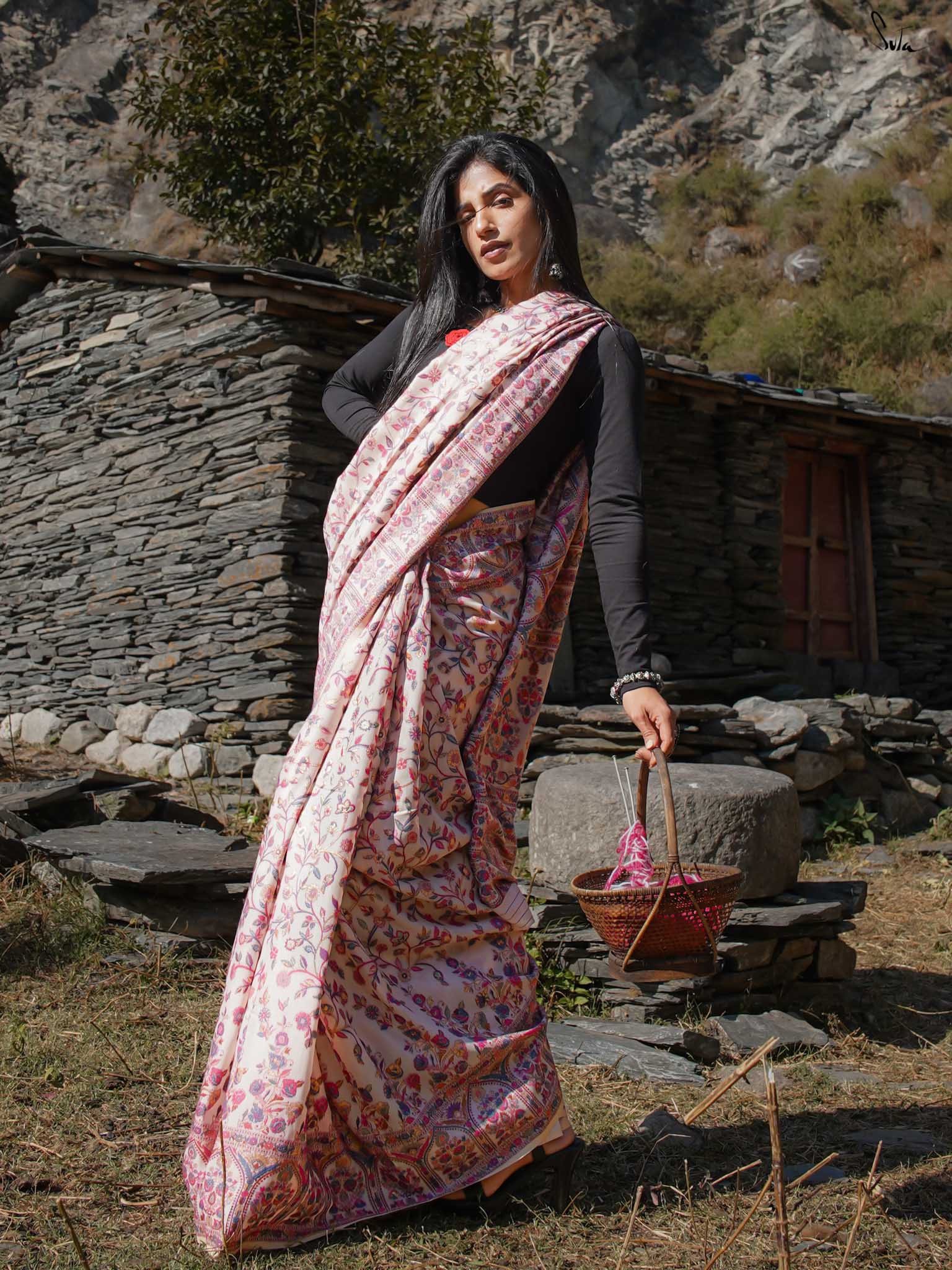 Chinar Pashm Multicolour Woolen Saree