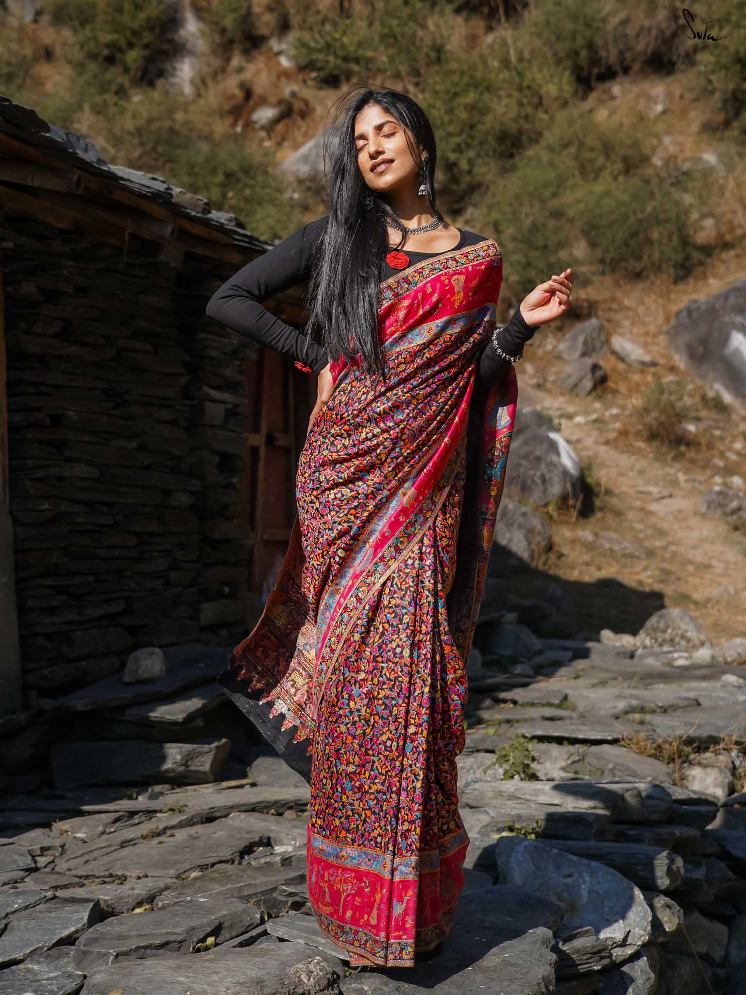 Nettle Pashm Multicolour Woolen Saree
