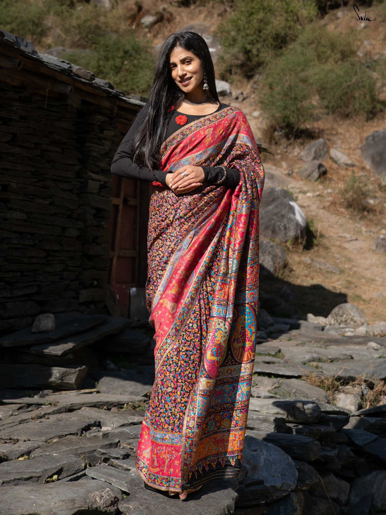 Nettle Pashm Multicolour Woolen Saree