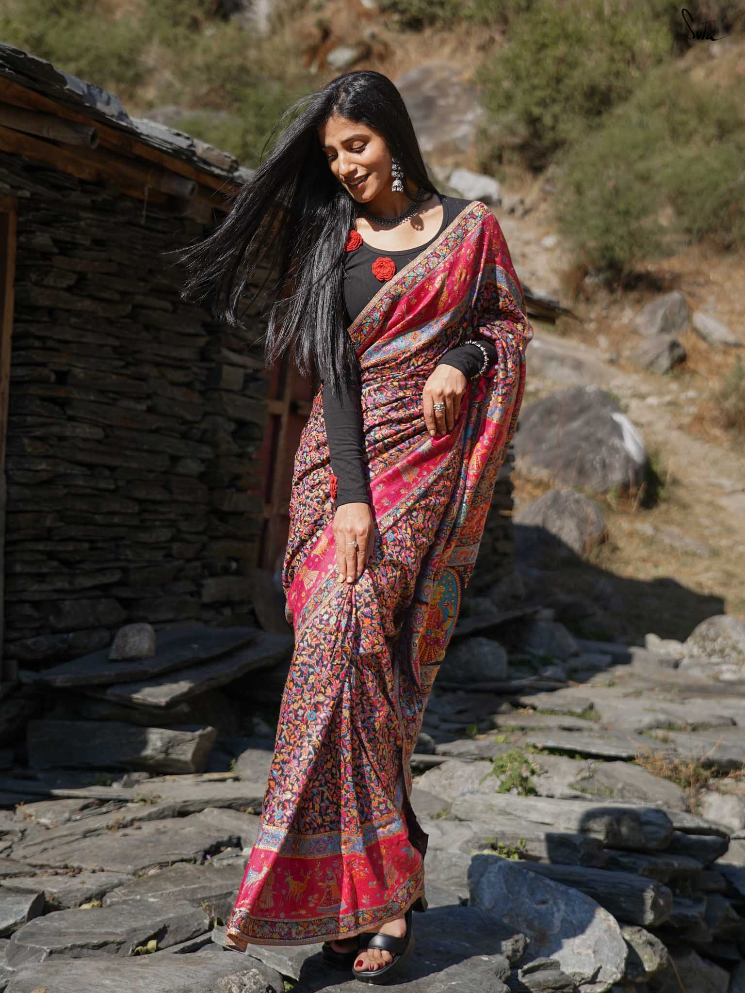 Nettle Pashm Multicolour Woolen Saree