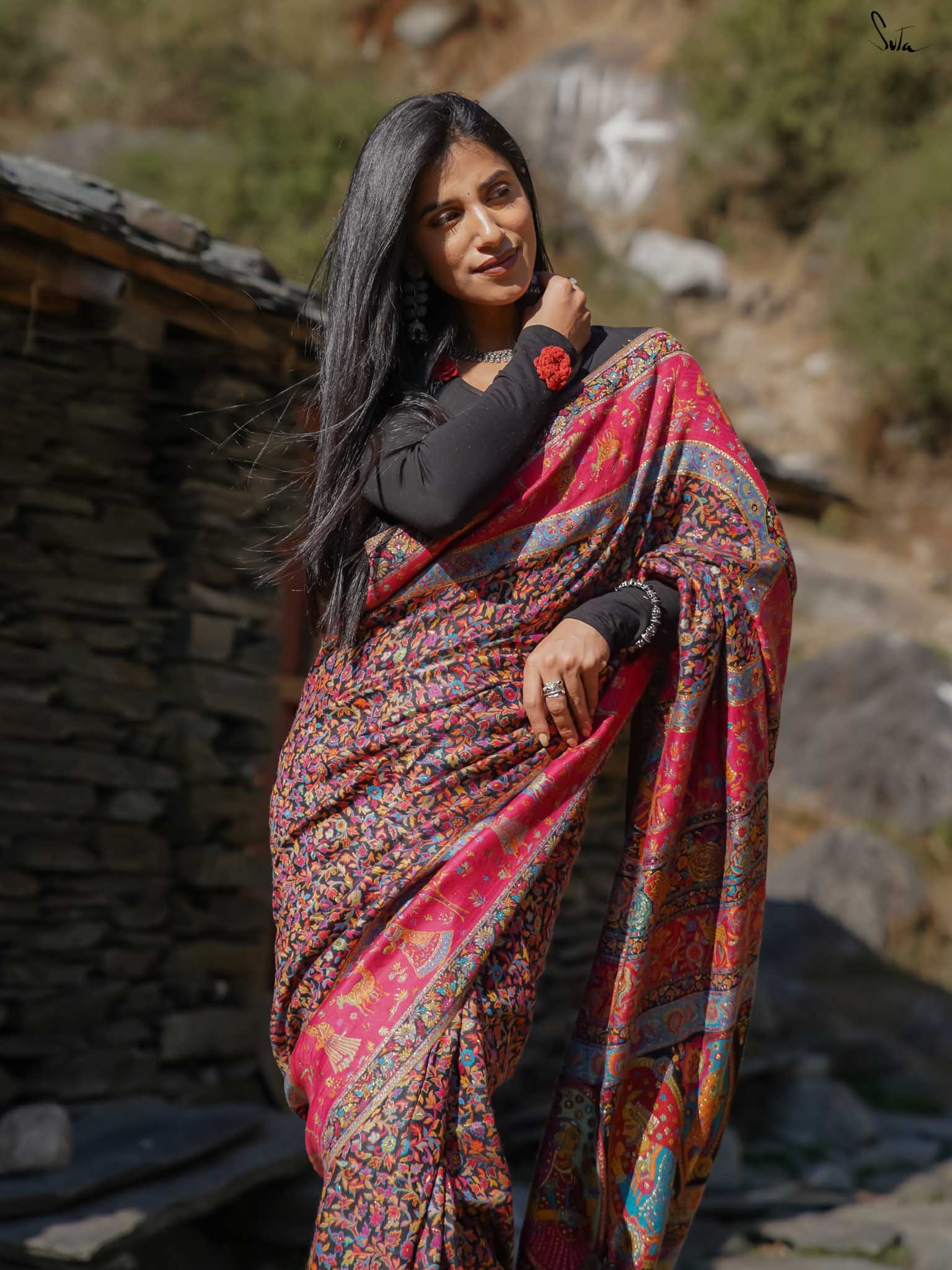 Nettle Pashm Multicolour Woolen Saree