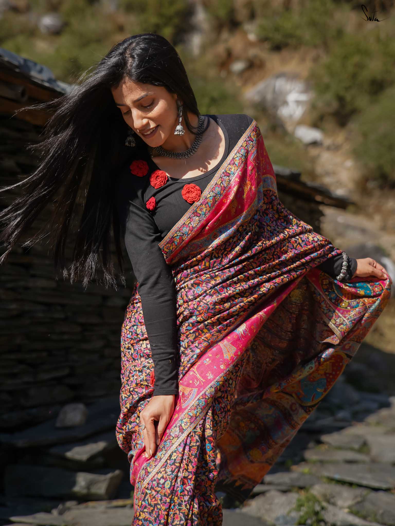 Nettle Pashm Multicolour Woolen Saree