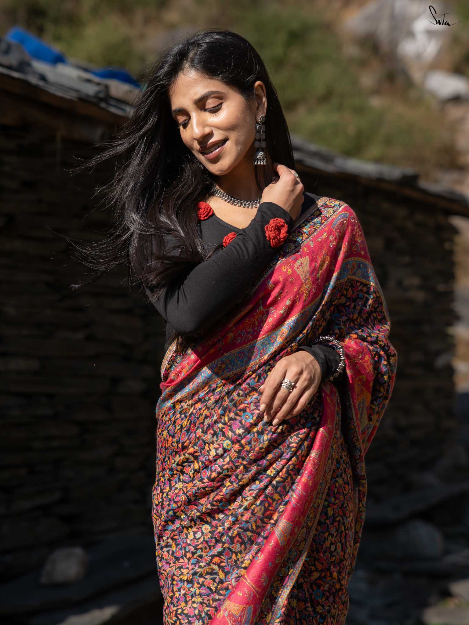 Nettle Pashm Multicolour Woolen Saree