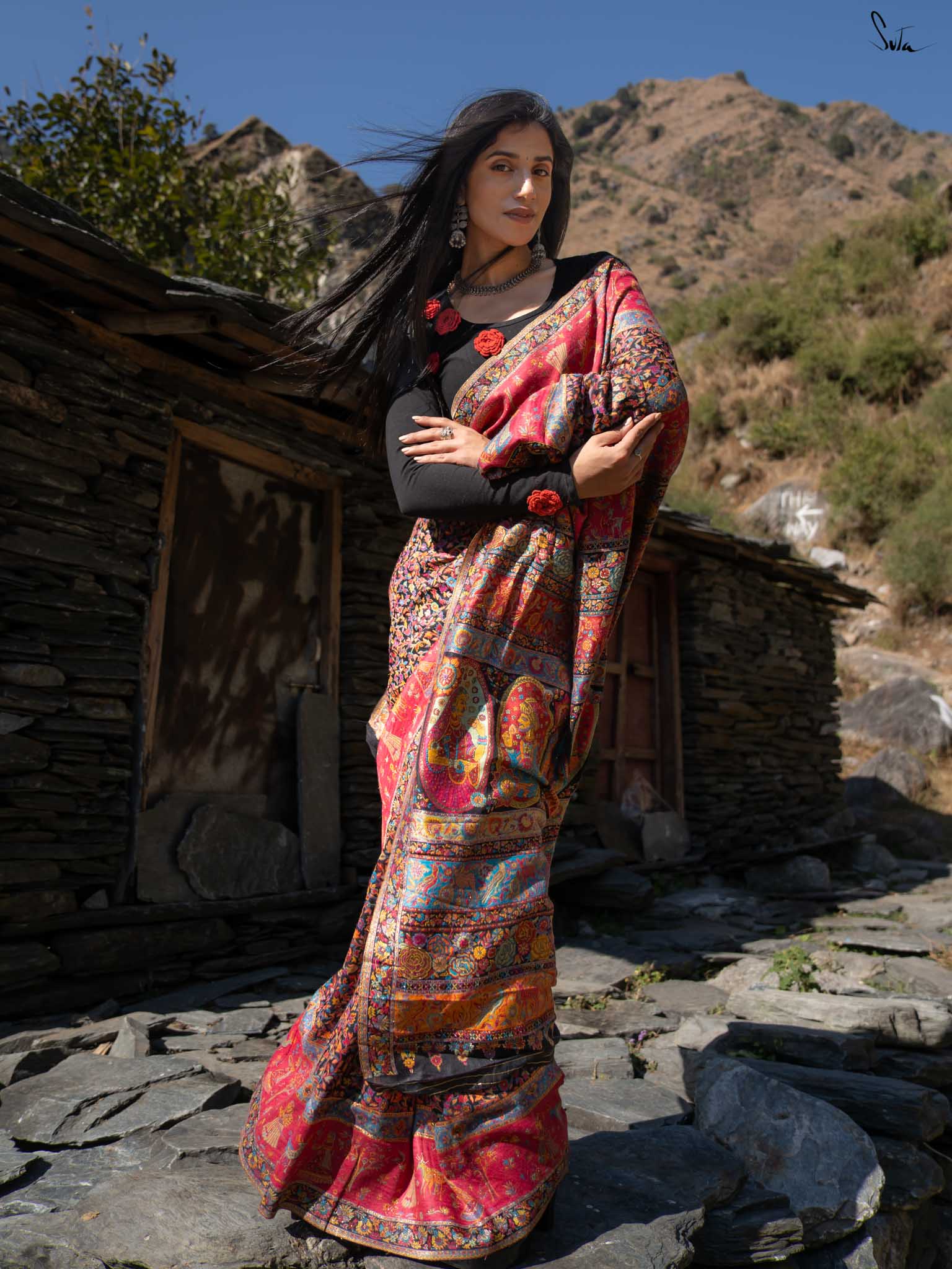 Nettle Pashm Multicolour Woolen Saree