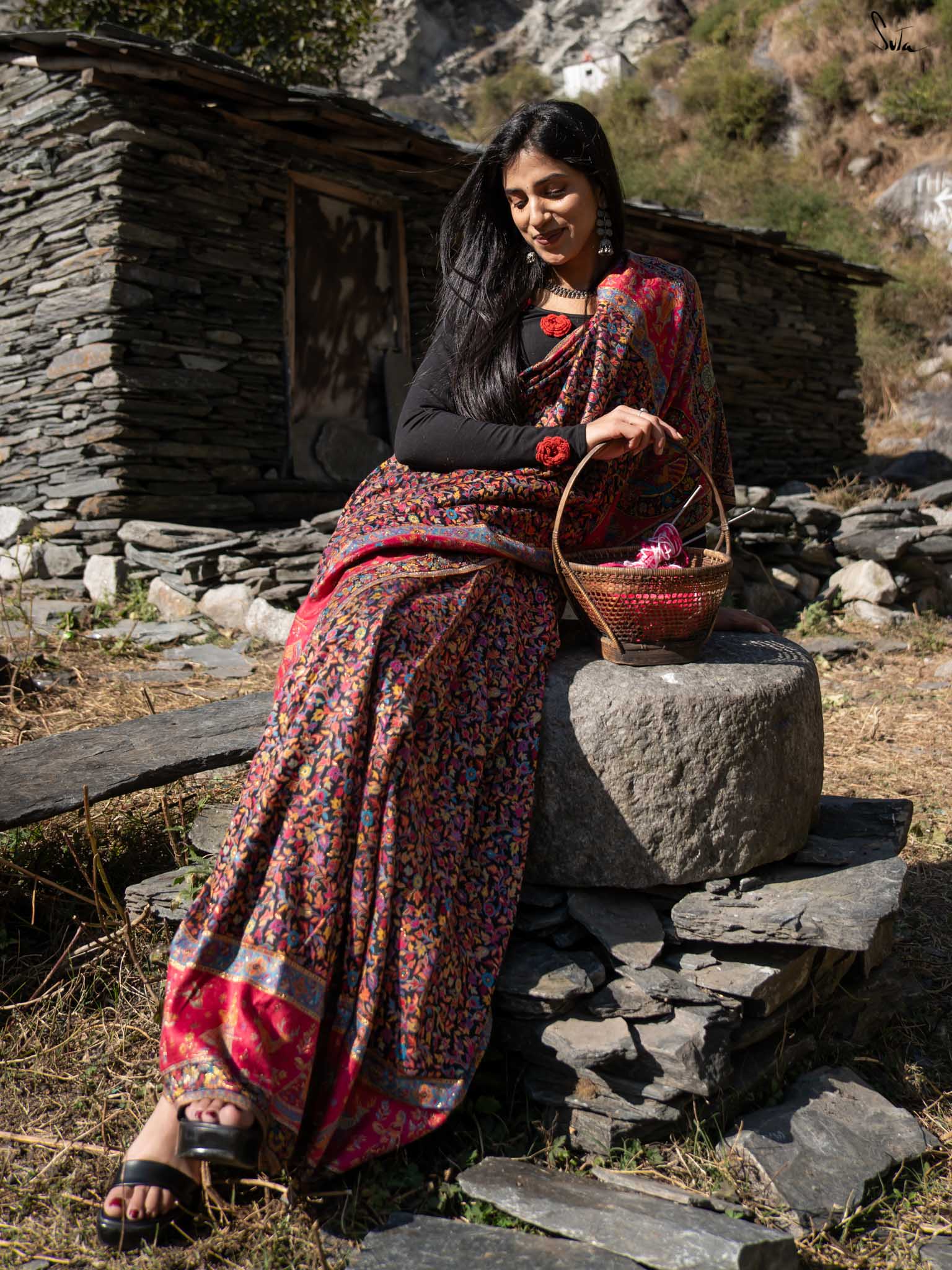 Nettle Pashm Multicolour Woolen Saree