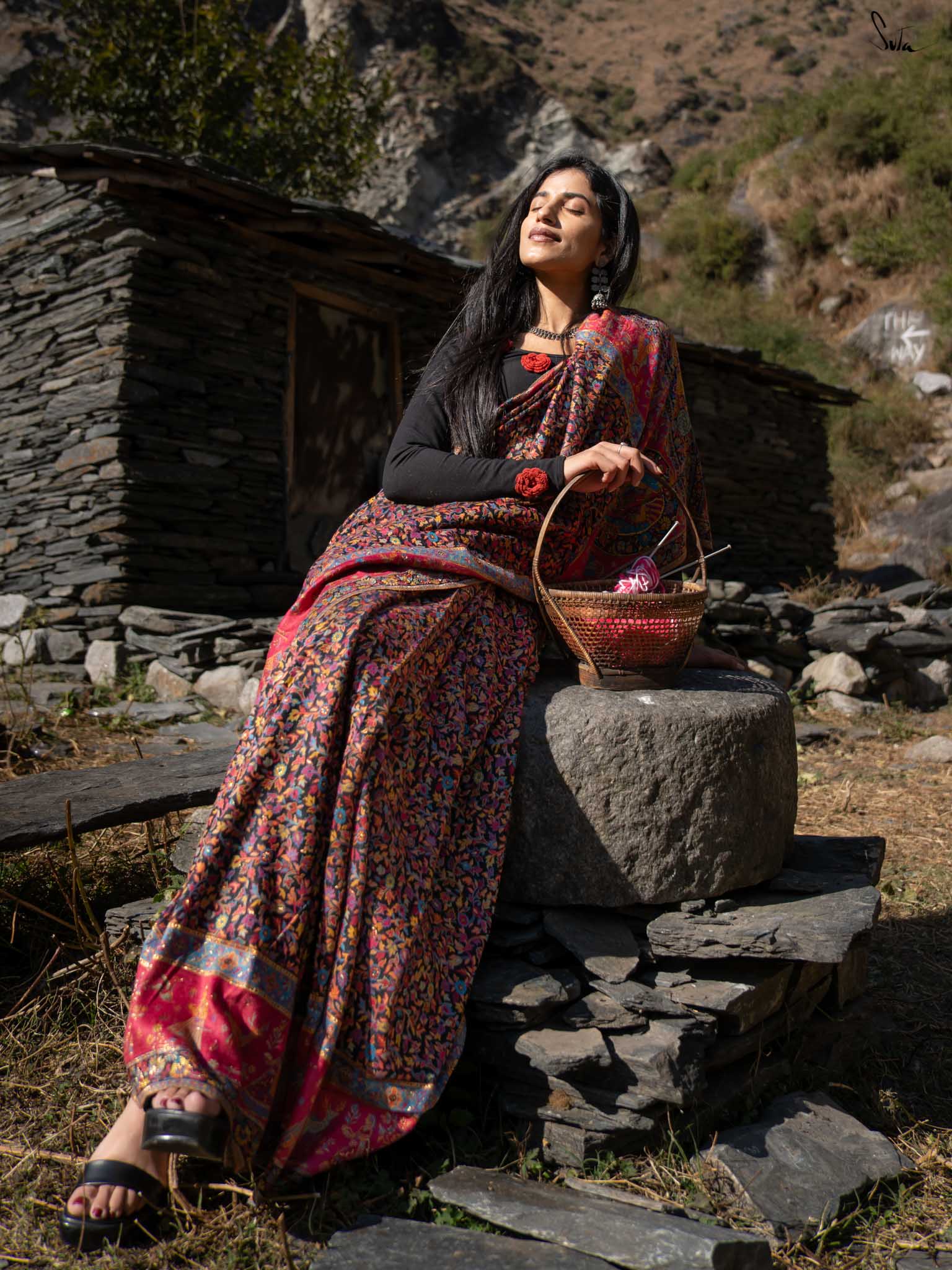Nettle Pashm Multicolour Woolen Saree
