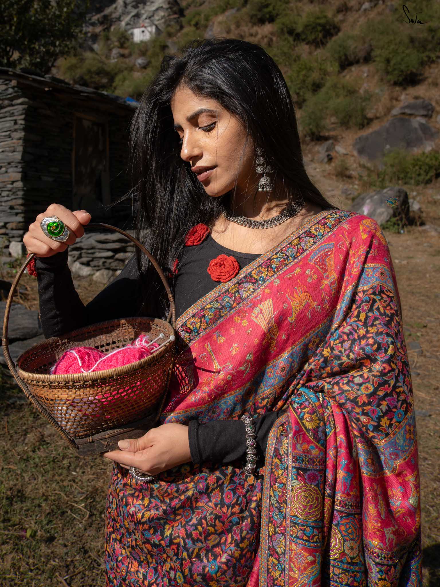 Nettle Pashm Multicolour Woolen Saree