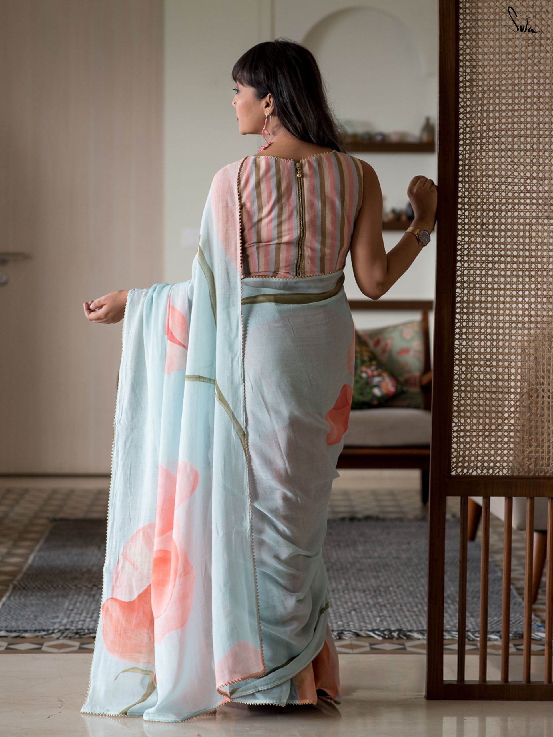 Bouquet of Sky Poppies Saree