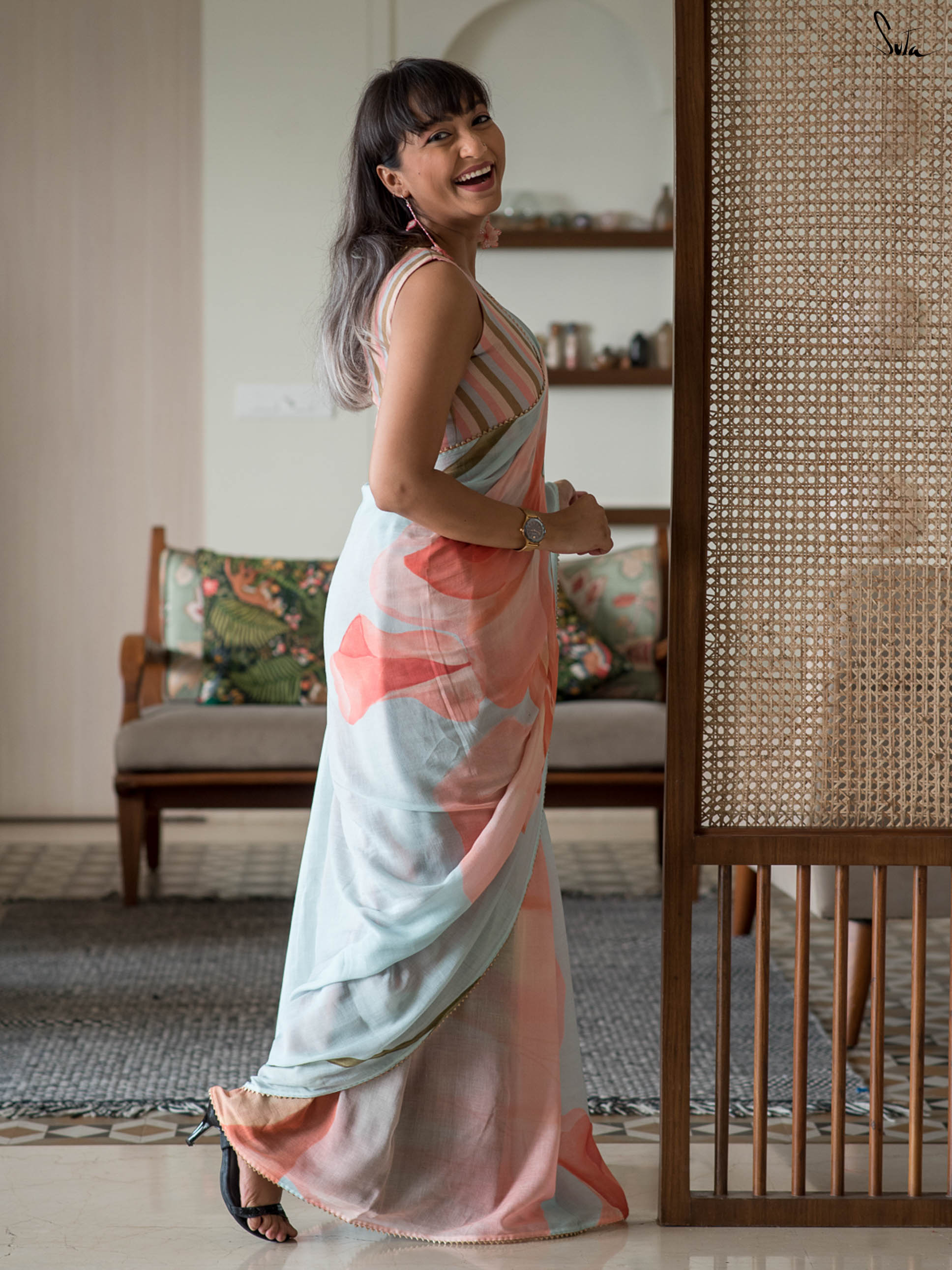 Bouquet of Sky Poppies Saree