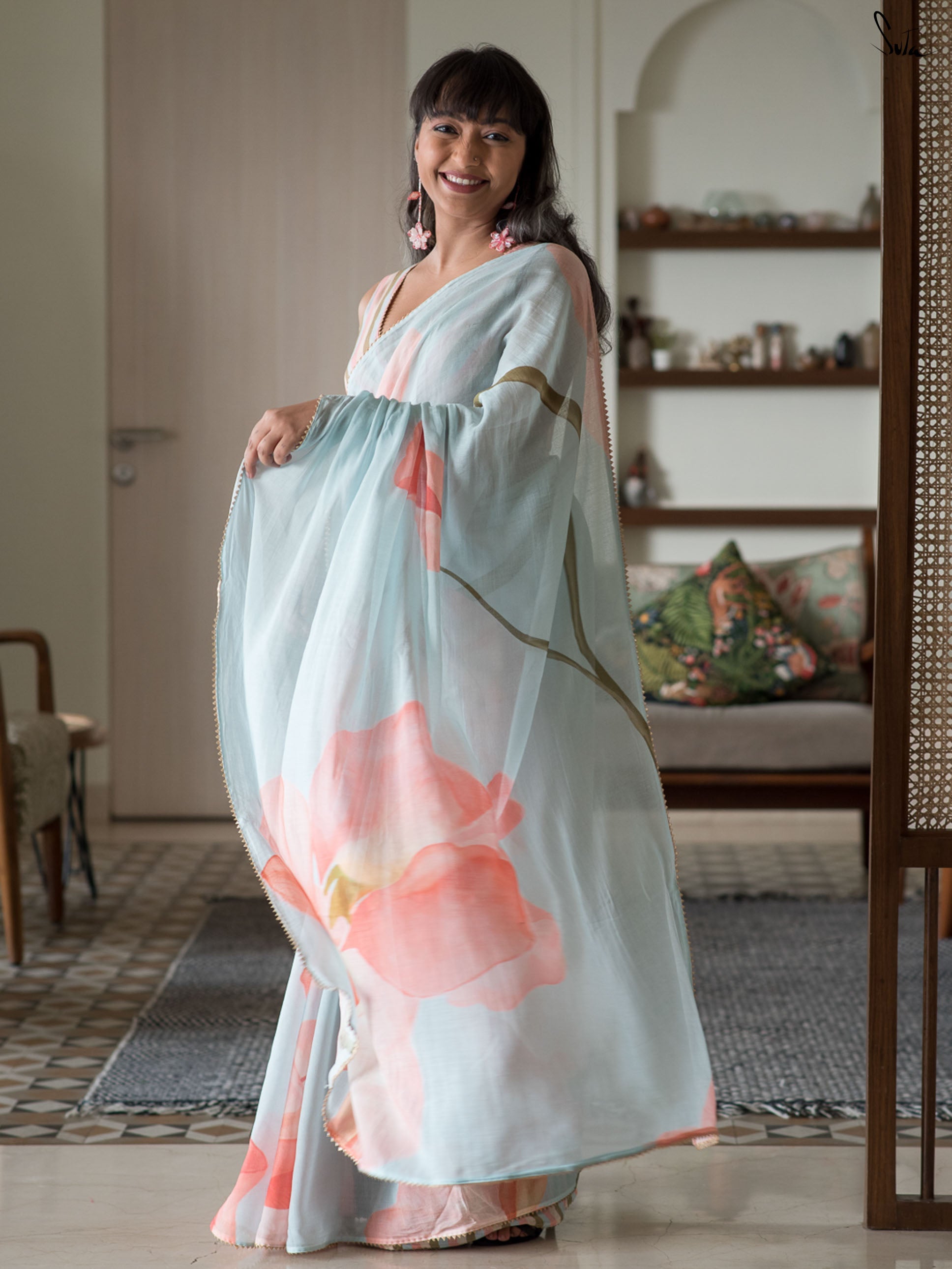 Bouquet of Sky Poppies Saree