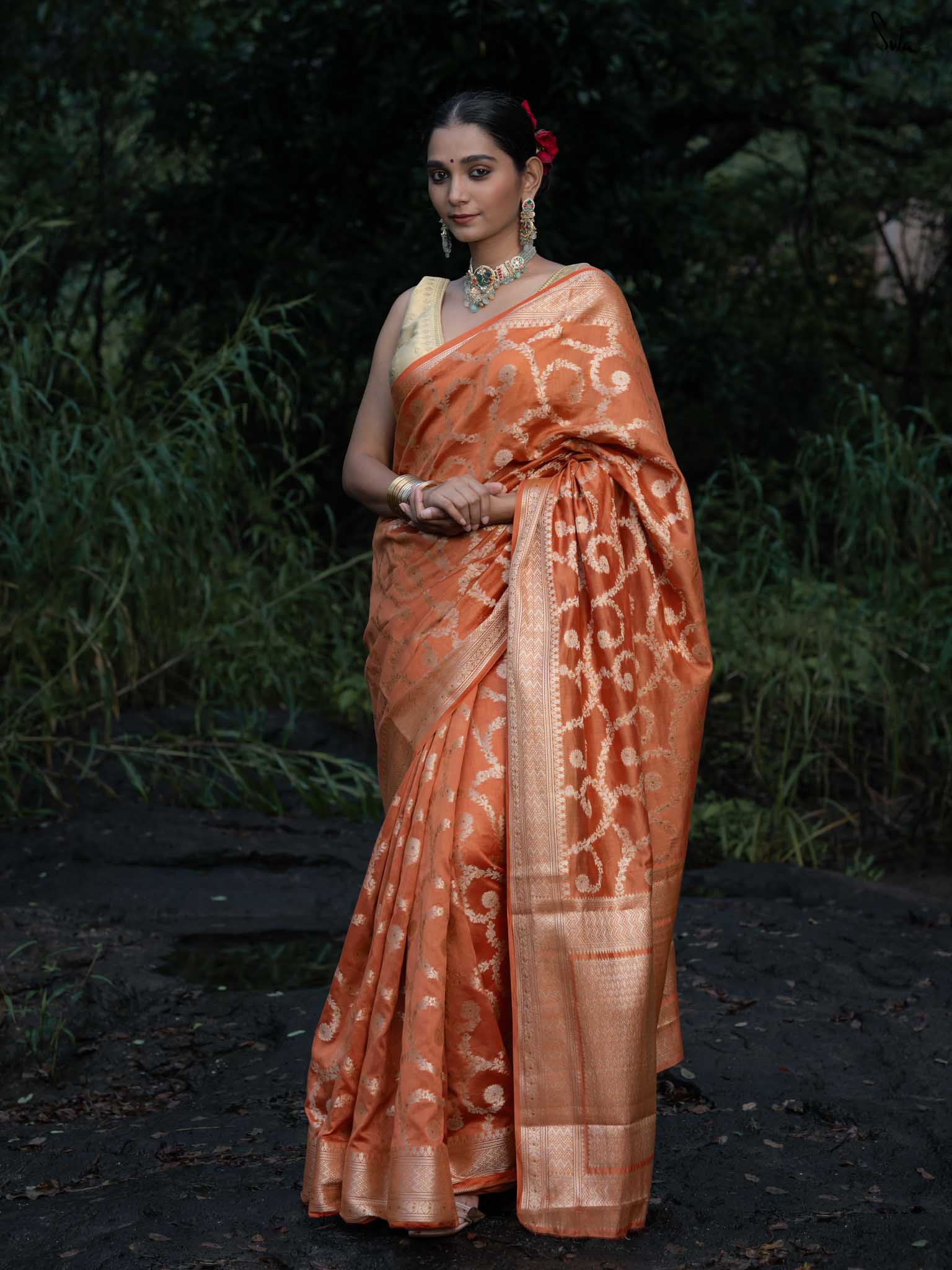 Chaiti Rust Banarasi Saree