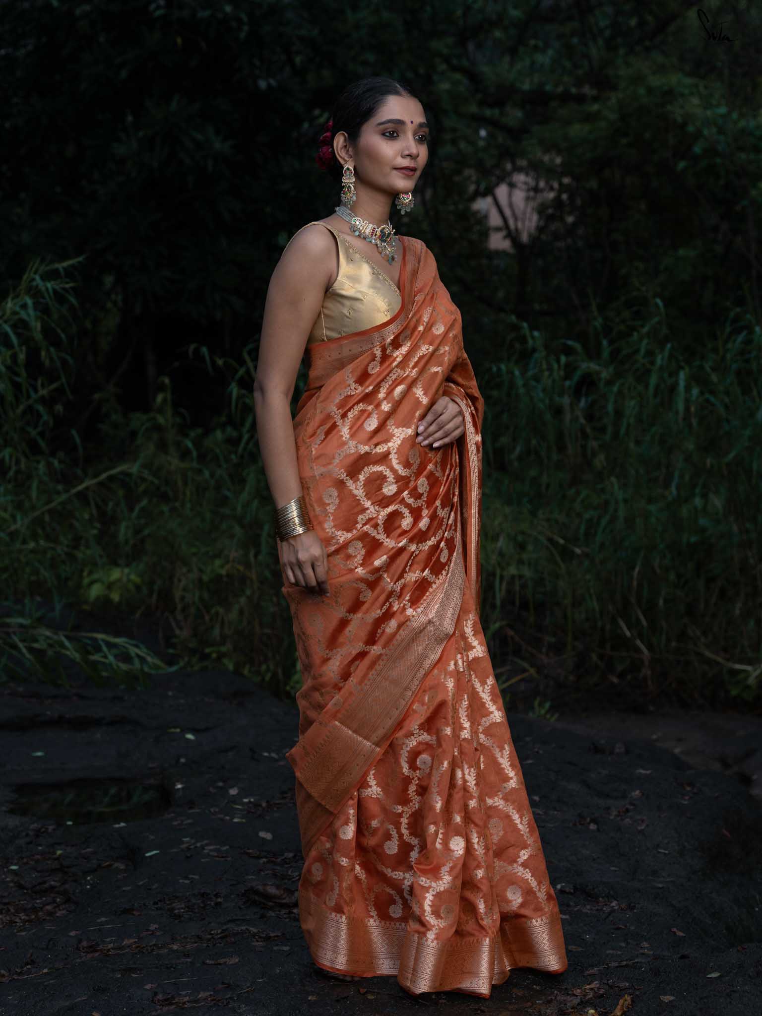 Chaiti Rust Banarasi Saree
