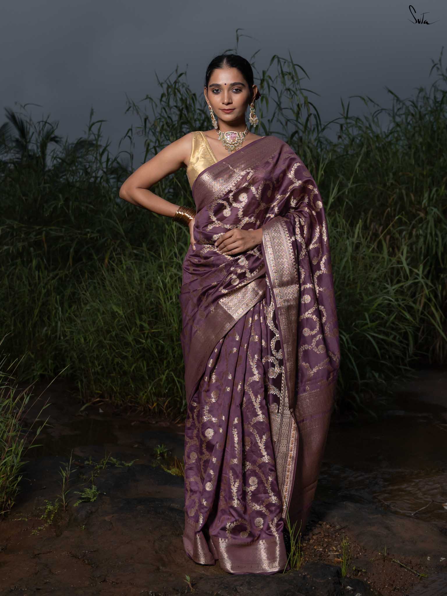 Thumri Wine Banarasi Saree