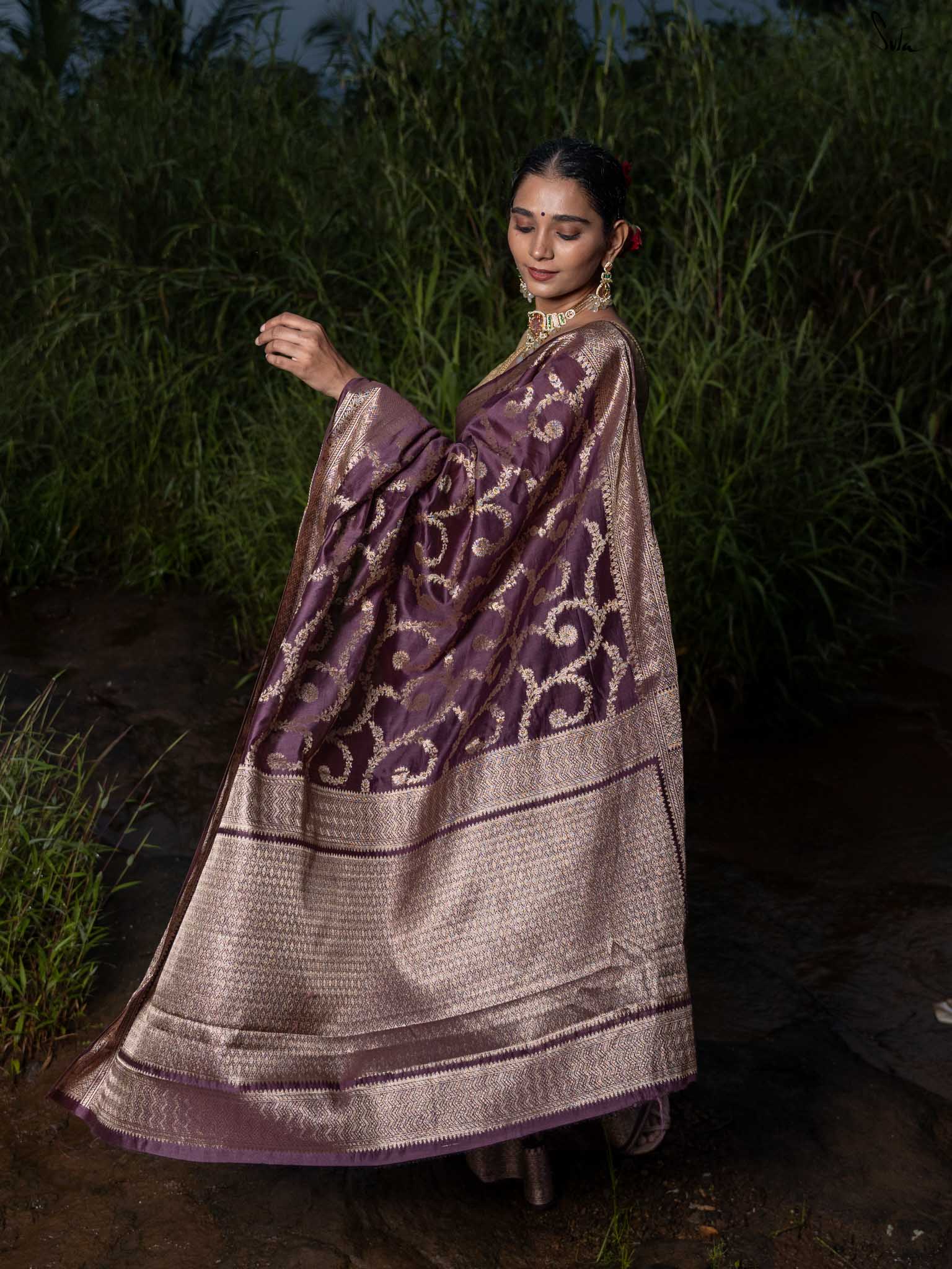 Thumri Wine Banarasi Saree