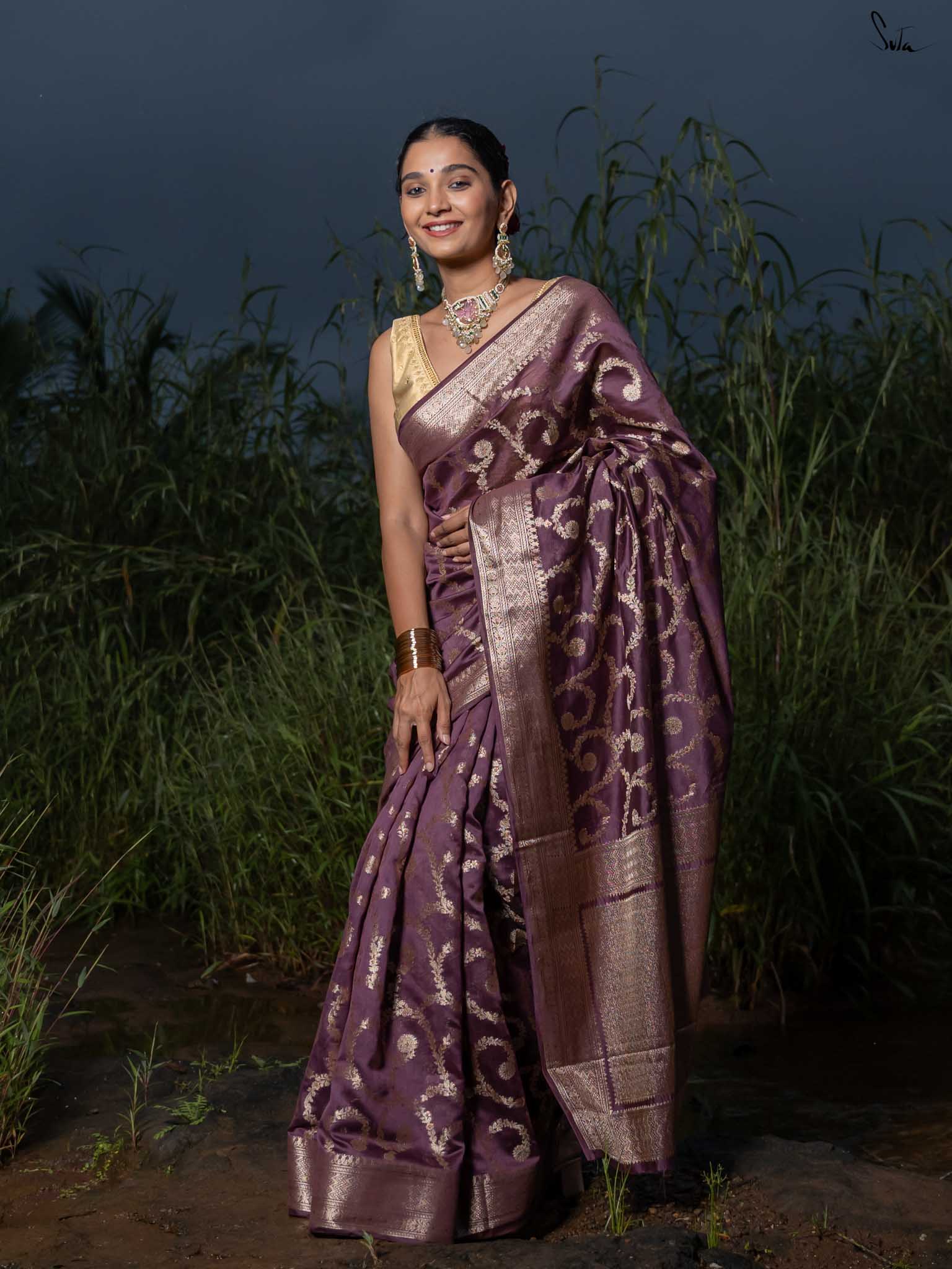 Thumri Wine Banarasi Saree