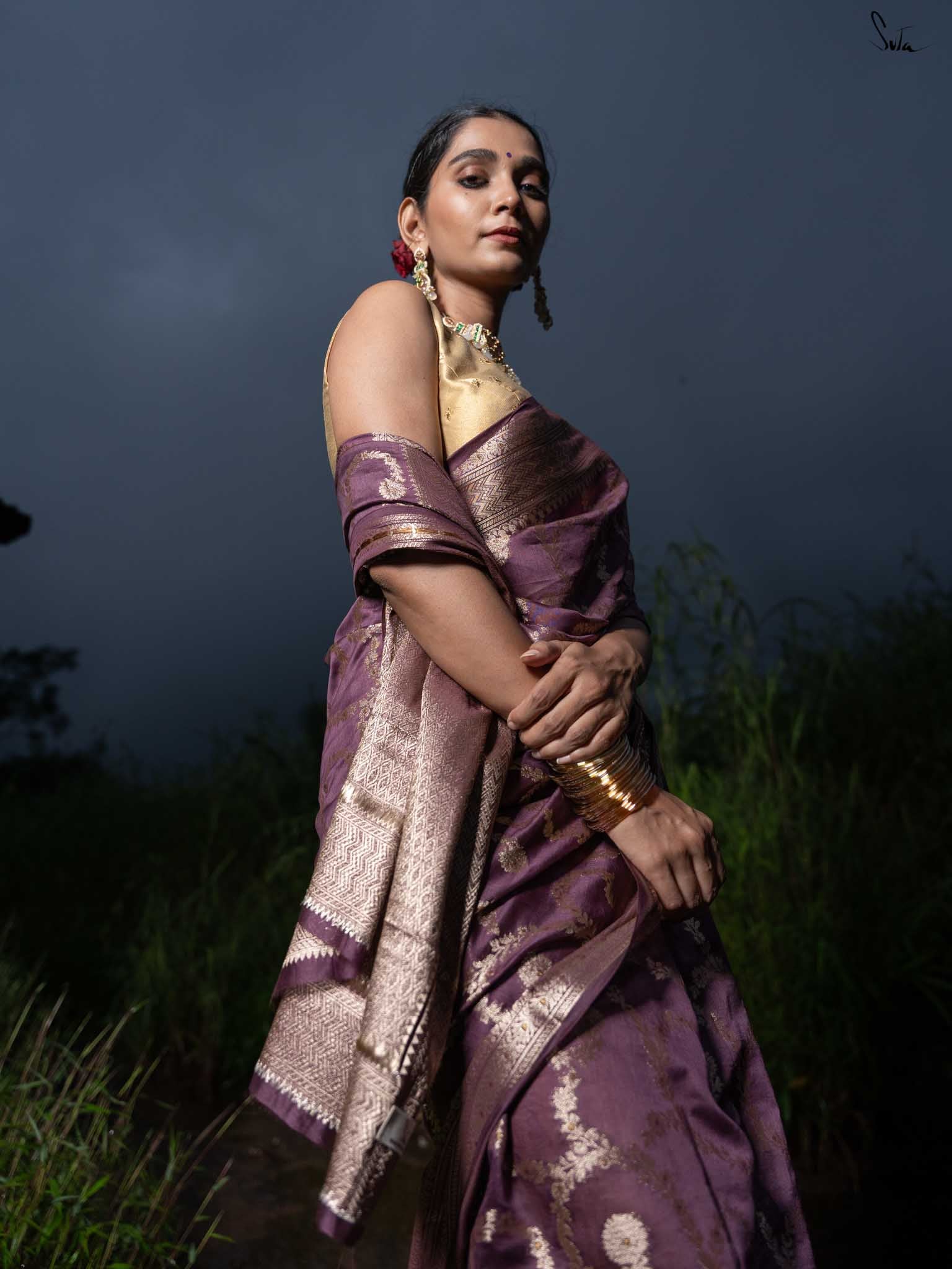 Thumri Wine Banarasi Saree