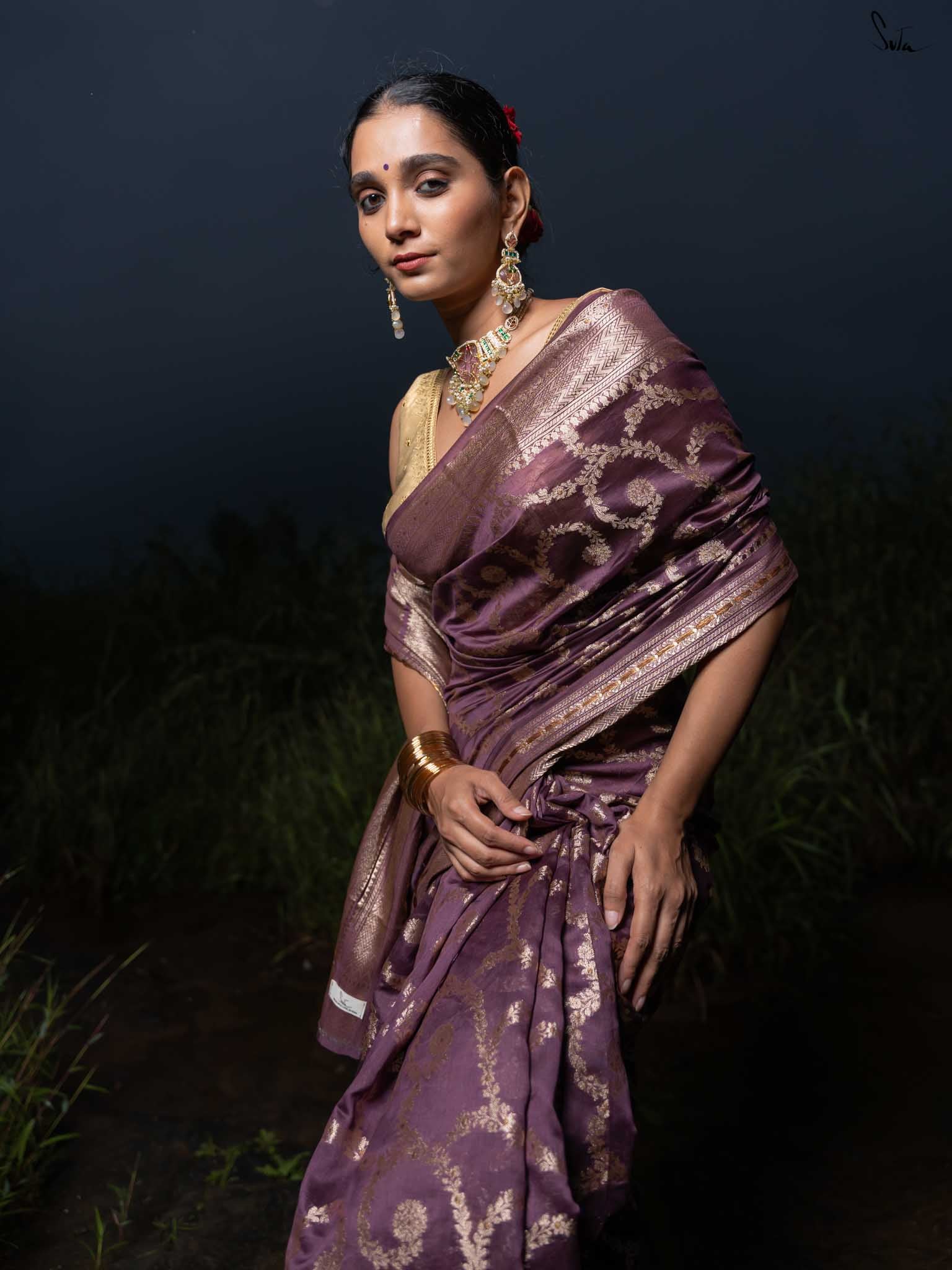Thumri Wine Banarasi Saree