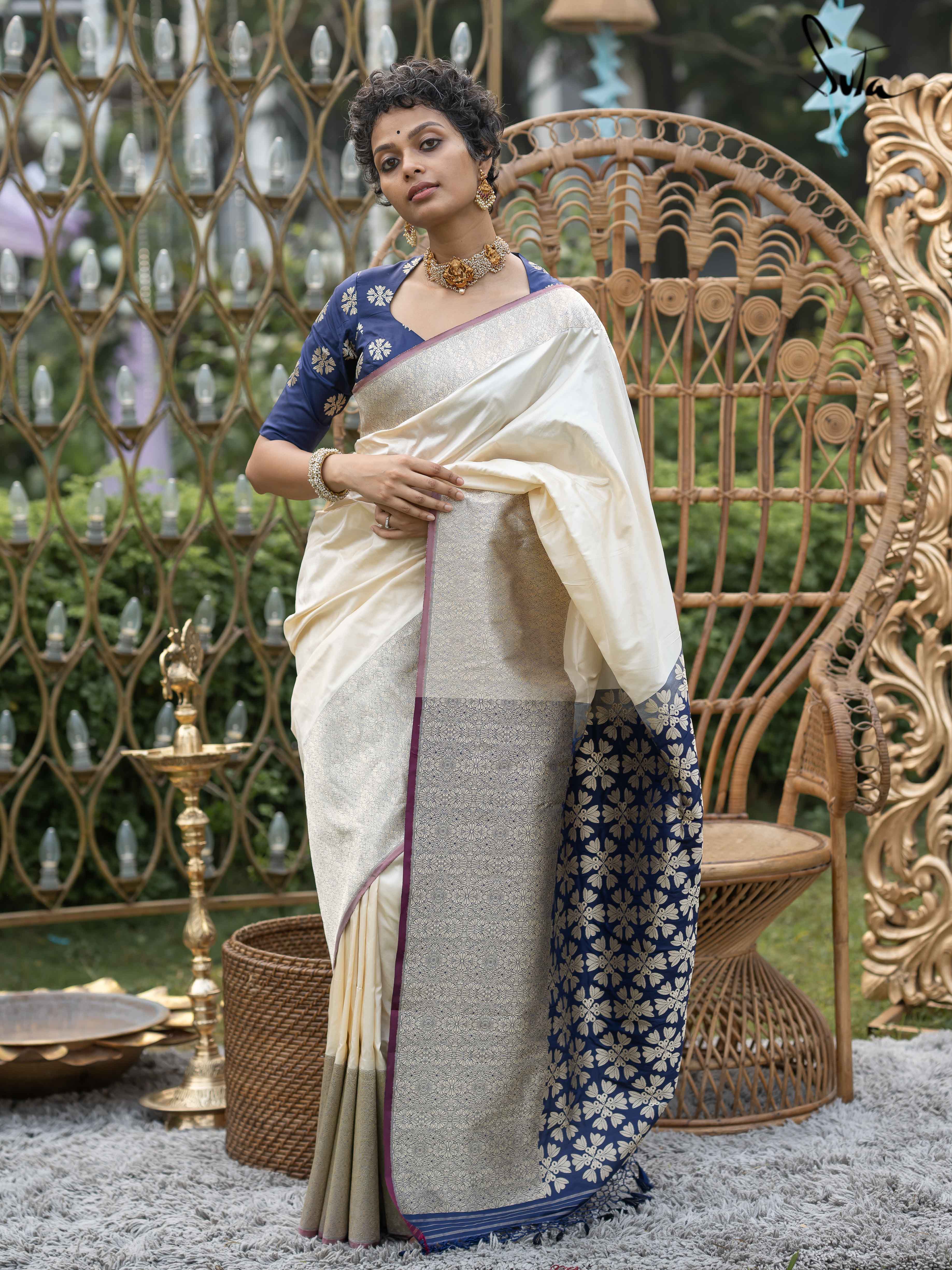 Aasmani Parinda Pearl Banarasi Saree